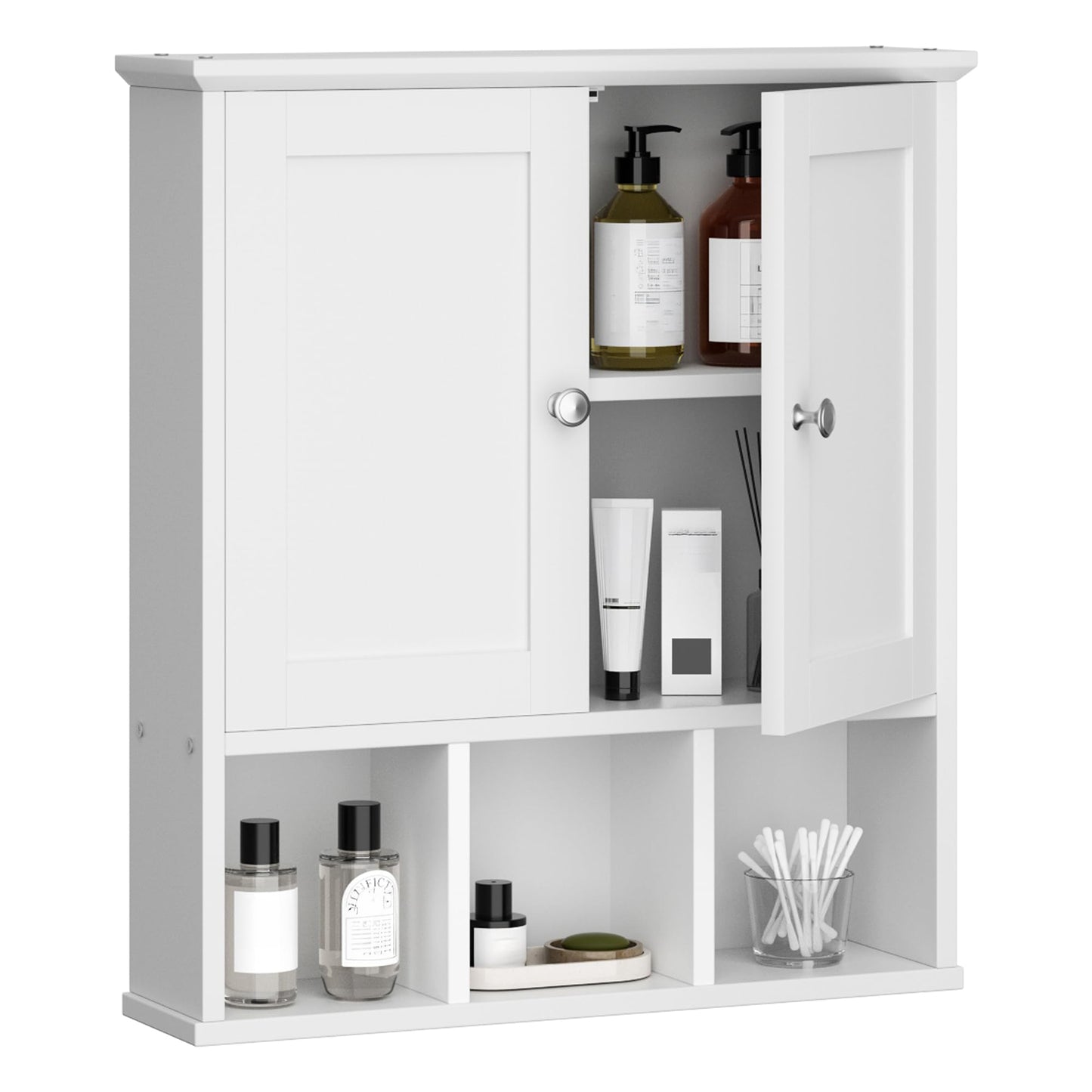 Shintenchi Bathroom Wall Cabinet with Door, Storage Organizer Over The Toilet Medicine, Space Saving with Adjustable & Open Shelf, Solid White