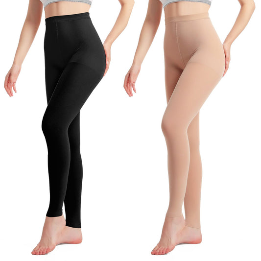 2 Pairs Medical Compression Pantyhose for Men & Women, 20-30mmhg Gradient Support Tights pants, Open Toe High Waist Tights, Graduated Tights for Varicose Veins, Edema, Deep, Thrombosis , During(M)