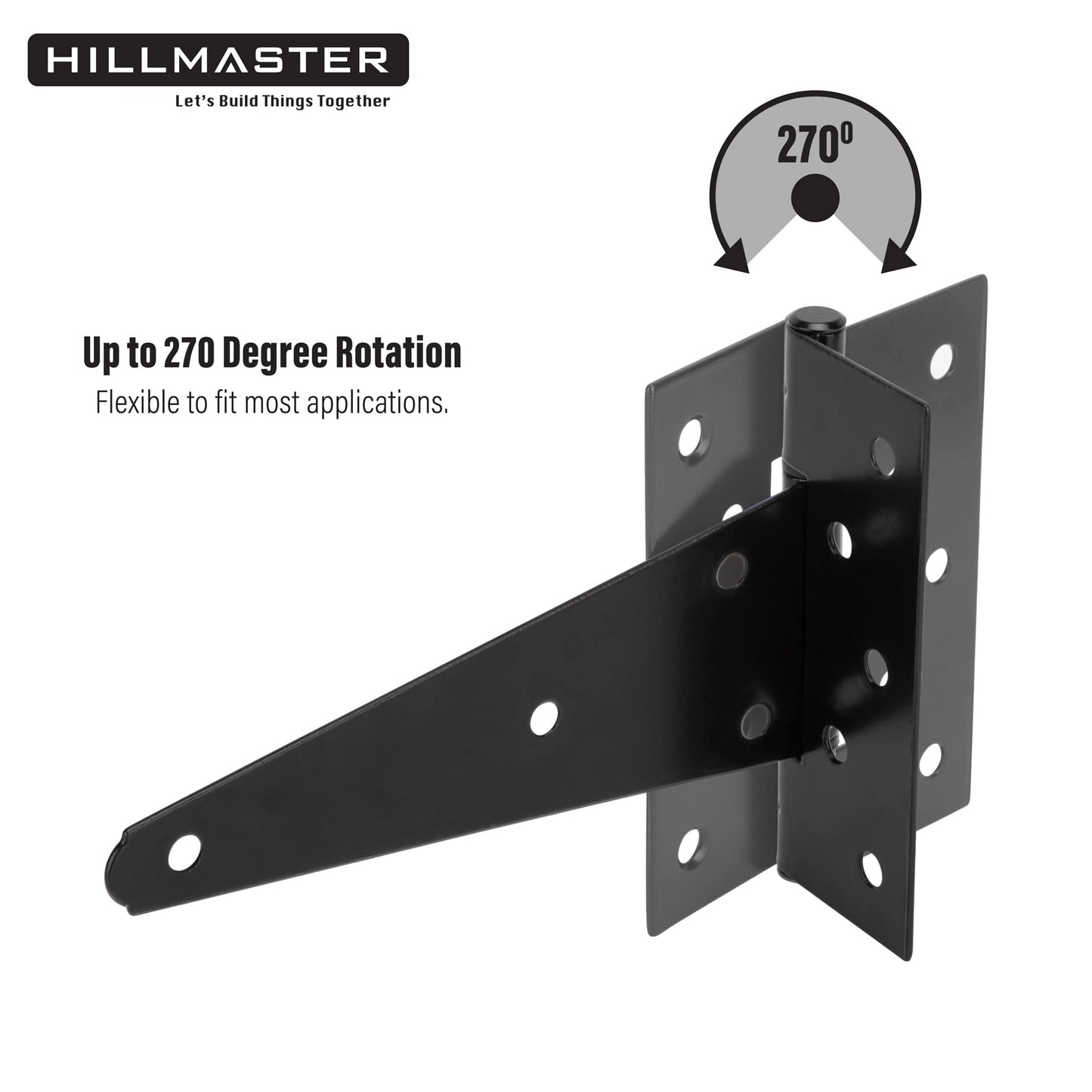 HILLMASTER 8 Inch T-Strap Heavy Duty Shed Door Hinges Gate Strap Hinges Black Tee Hinge Wrought Hardware for Wooden Fences,Yard,Barn Door,Rustproof (6 Pack)