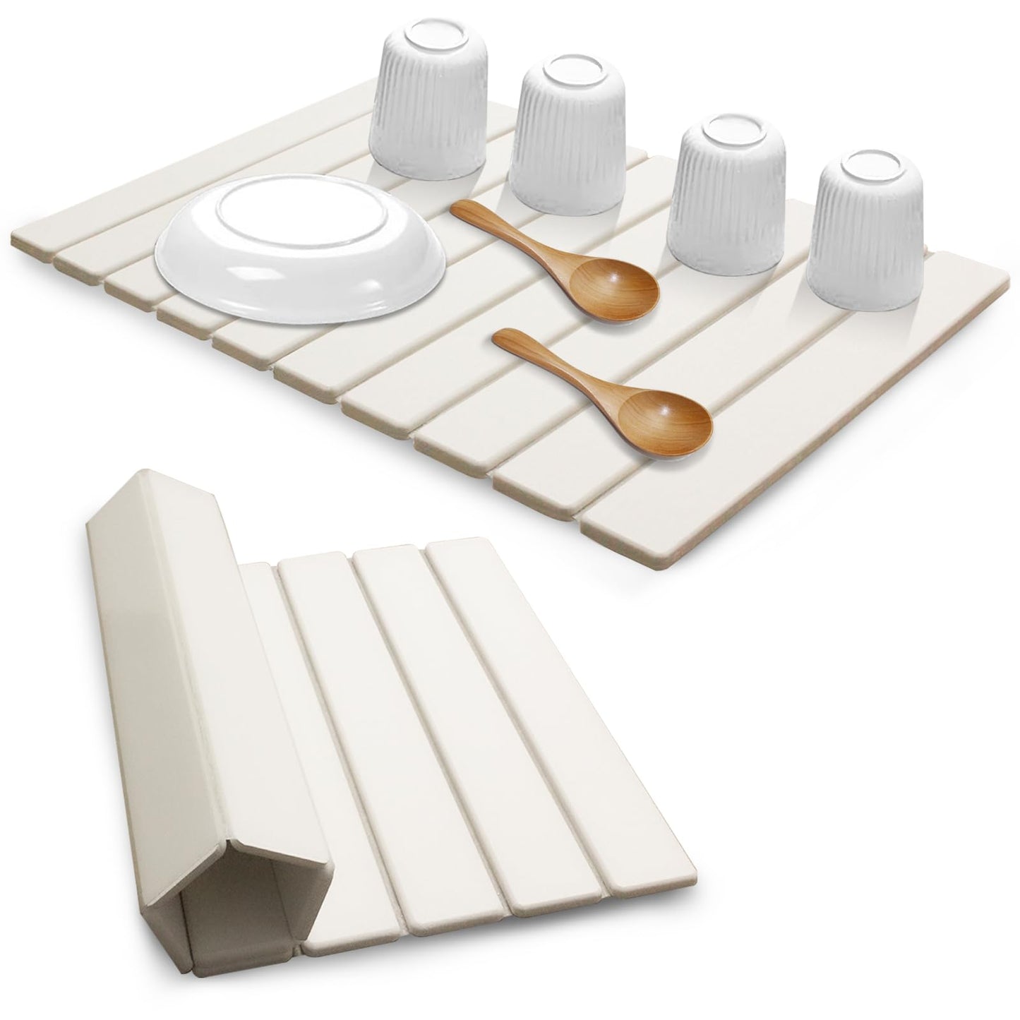 AIFLM Large Stone Dish Drying Mats for Kitchen Counter , Quick Dry Absorbent Collapsible Dish Drying Mat, 24”(L)x16”(W) Diatomaceous Earth Mats for Dishes Bottles Cups,Match Any Countertop