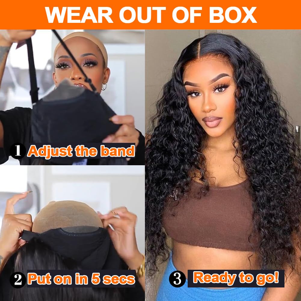 ONICE Wear And Go Glueless Wigs Human Hair Pre Plucked Pre Cut 5x5 HD Lace Closure Human Hair Wigs For Black Women Upgraded No Glue Deep Wave Lace Front Wigs Human Hair(Black,24Inch)