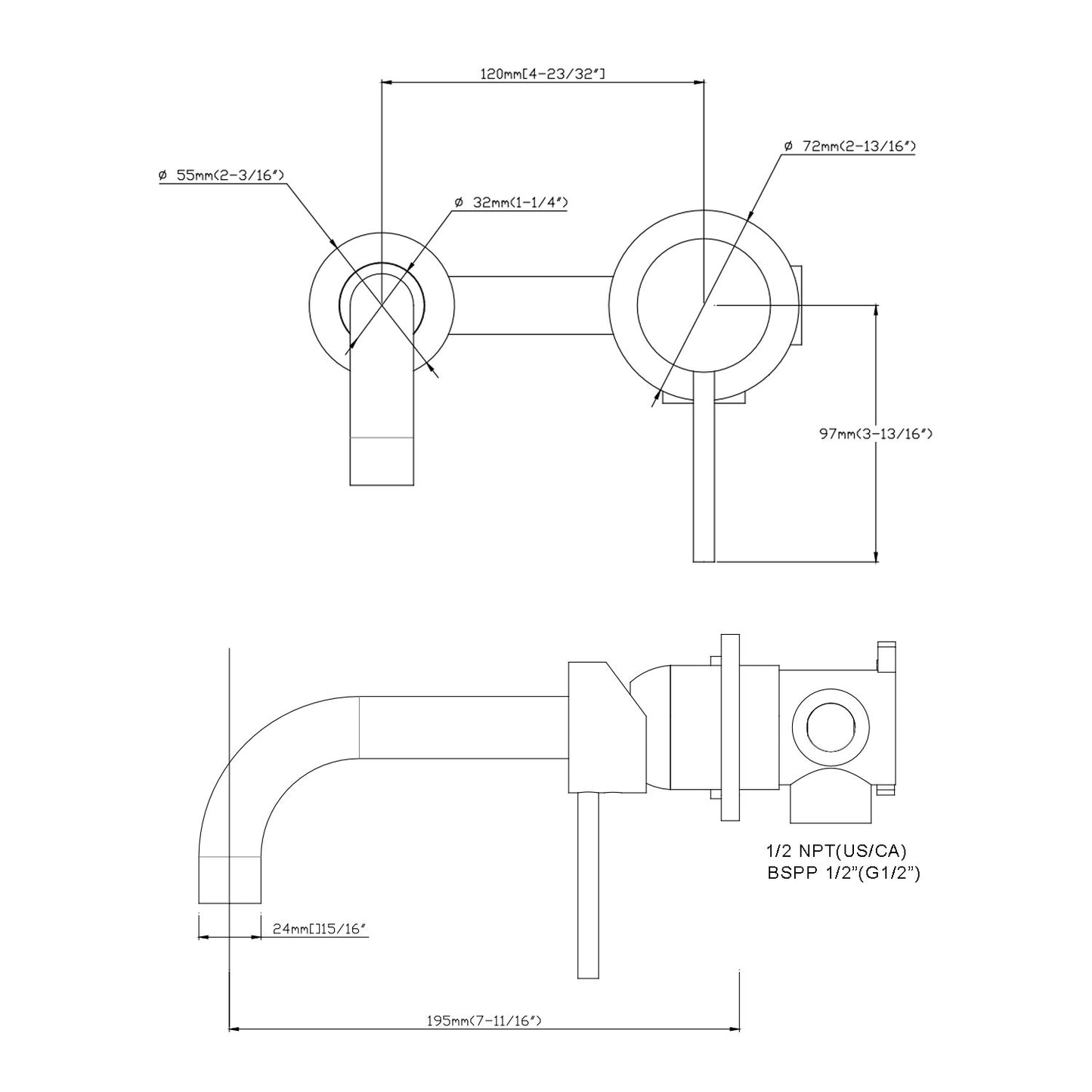 Wall Mount Bathroom Faucets Matte Black, Rough-in Valve Included