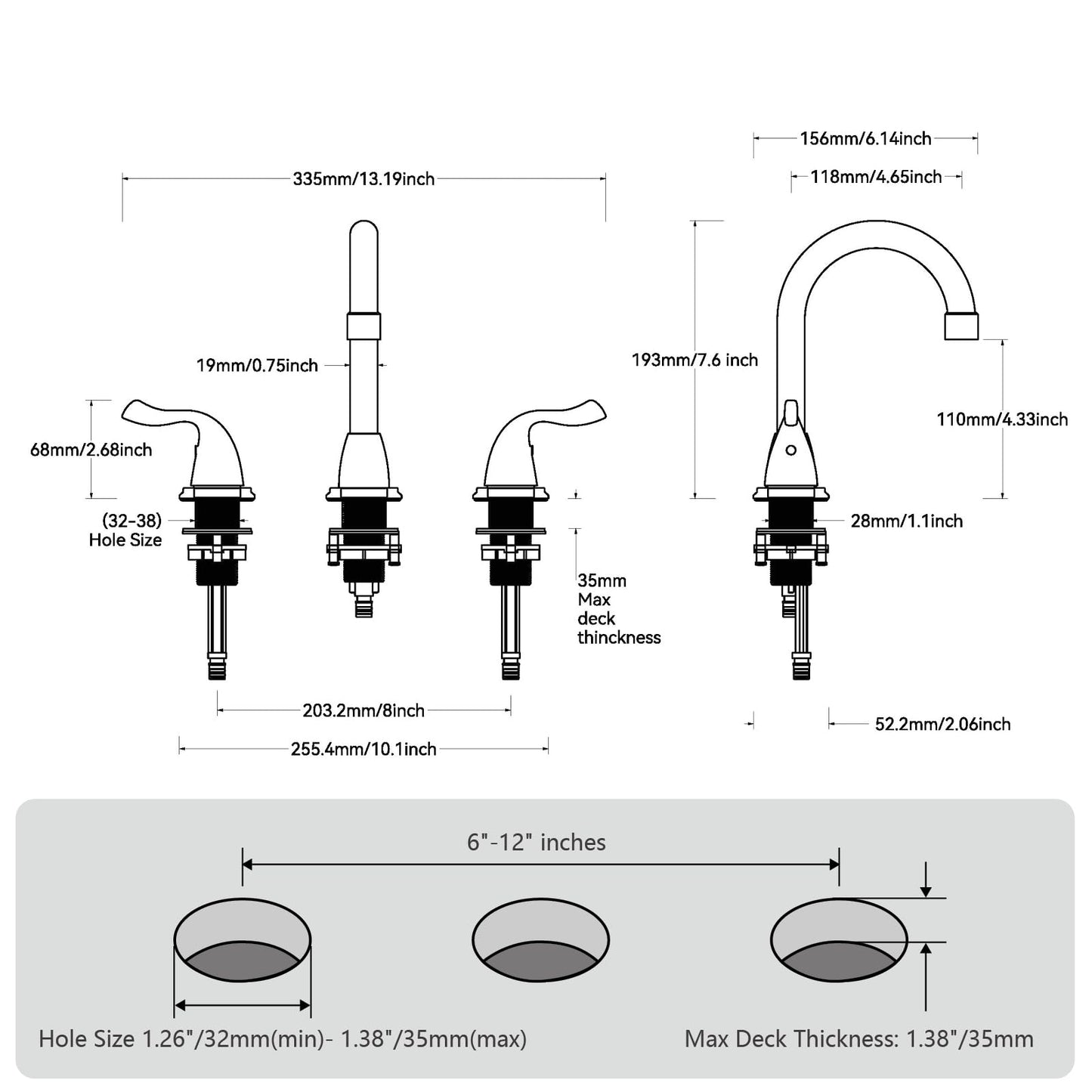 RKF Bathroom Faucets for Sink 3 Hole Brushed Nickel 8 inch Widespread Bath Sink Faucet with Drain Double Lever Handle Vanity Basin Mixer Tap with Hose&Deck RKF03011