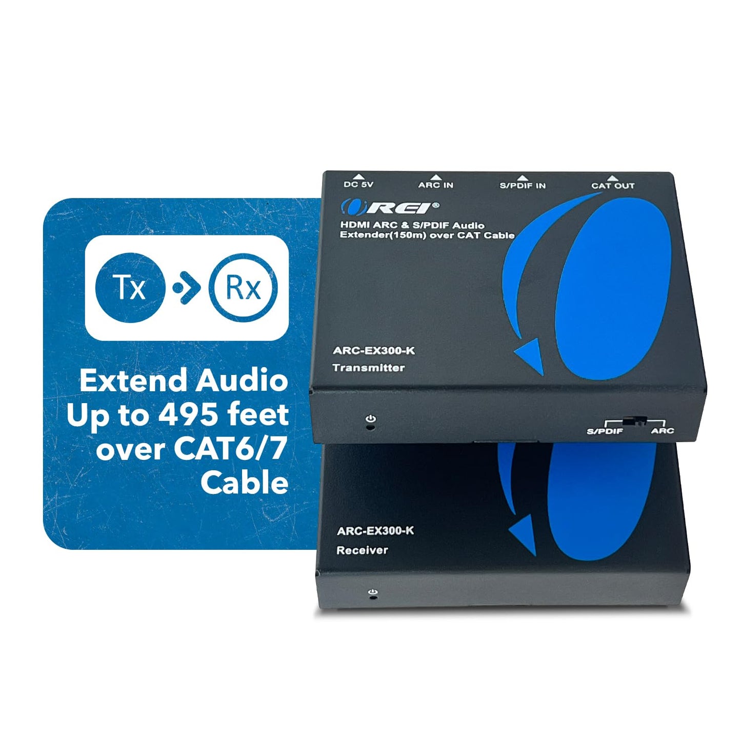 OREI ARC & SPDIF Audio Only Extender Balun Over Single CAT5e/6/7 Audio Return Channel Through HDMI Up to 300 Ft - Power Over Cable (ARC-EX300-K)