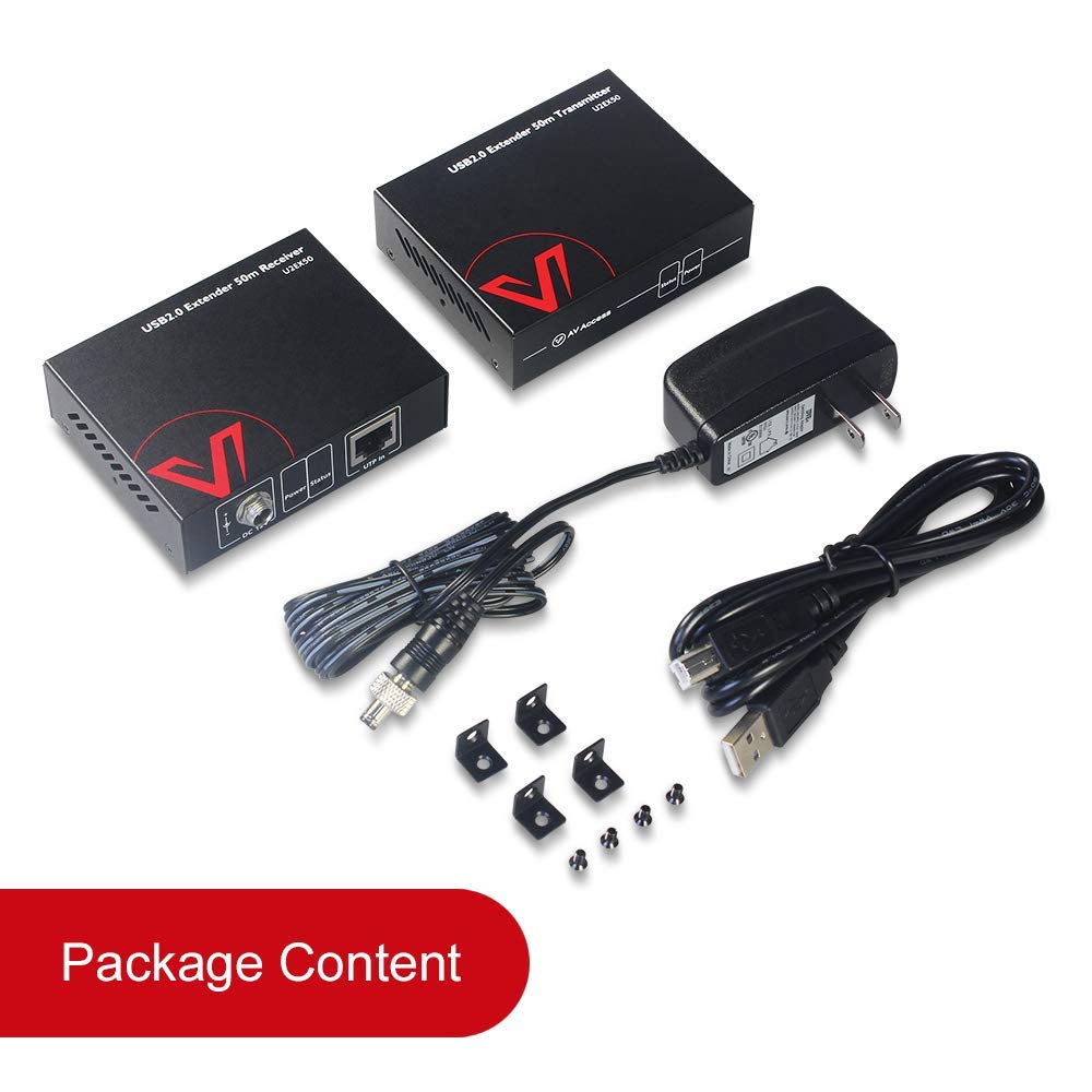 AV Access USB Extender Over Cat5e/6 196ft/60M, 4 USB 2.0 Ports, Plug and Play, No Driver, Supports All Operating System, Two Webcams Work Synchronously, Keyboard and Mouse Over Ethernet