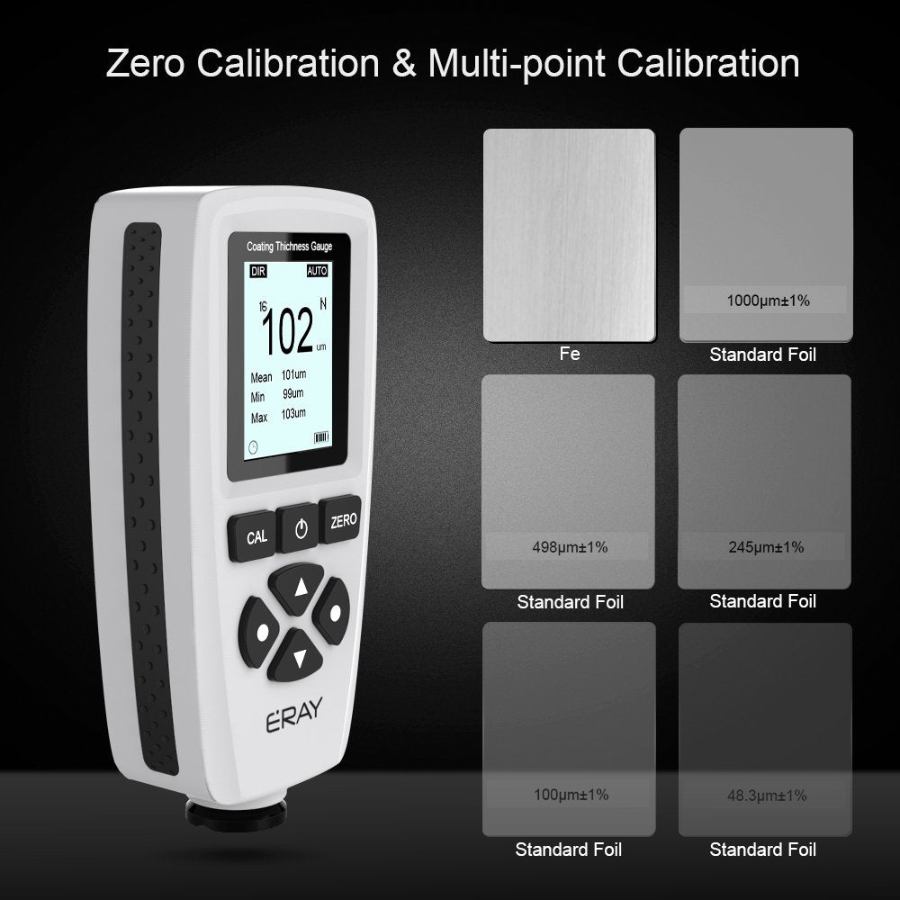 ERAY Mil Thickness Gauge, Coating Thickness Gauges, Paint Depth Gauge Meter with Backlight LCD Display for Car Automotive, Limit Alarm/Data Storage/Export Data/PC Software Analysis (Grey)