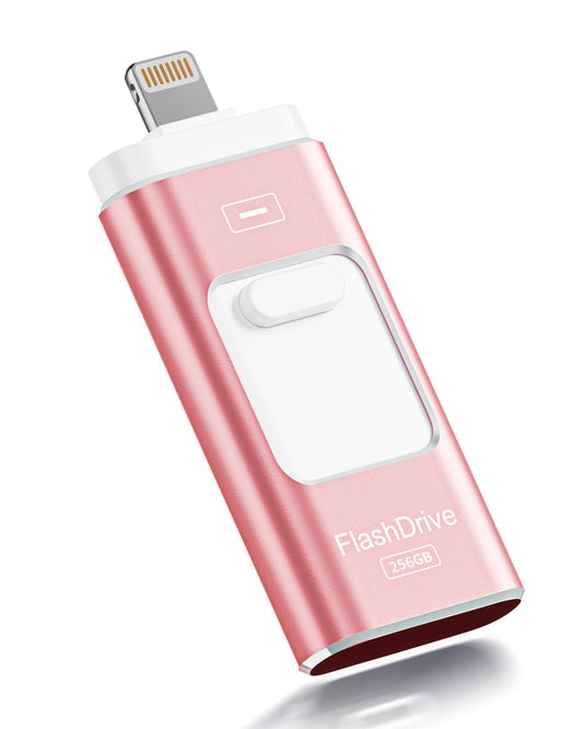 Apple MFi Certified 256GB Flash Drive for iPhone Thumb Drive Photo Stick, USB Memory Stick iPhone Flash Drive for Photos Videos, High Speed Jump Drive Compatible for iPhone/iPad/Android/PC (Pink)