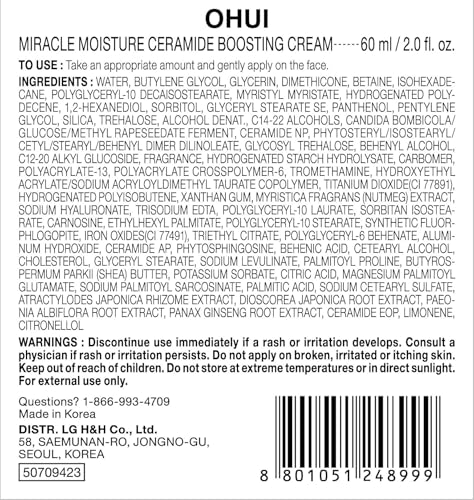 O HUI Miracle Moisture Ceramide Boosting Cream | 24hrs Moisturizing Power | Korean Skin Care | Moisturizer Face Cream | Daily Cream | Ceramides, Glycerin, Shea Butter | Glass Skin | All Skin Types