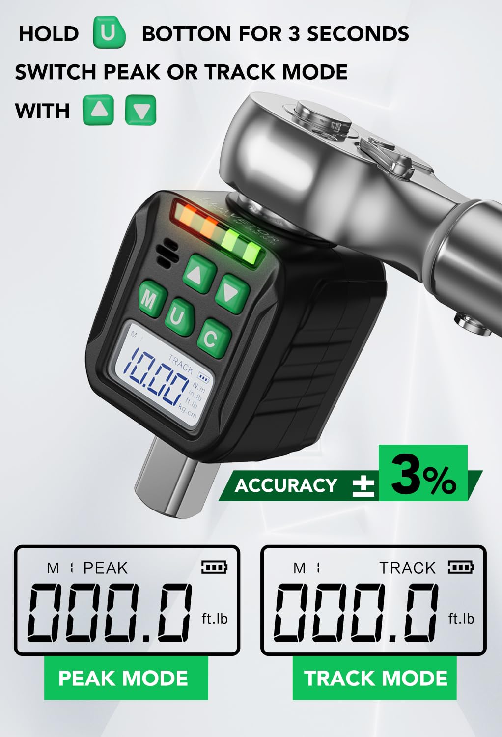 LLAVETOR Digital Torque Wrench Adapter Set 1/2" Drive,Electric Wrenches,Snap on Digital Inch Pound Torque Wrench,1/4",3/8" Torque Adapter for Car,Motorcycle & Automotive (12.54-250.8 ft-lb/17-340 Nm)