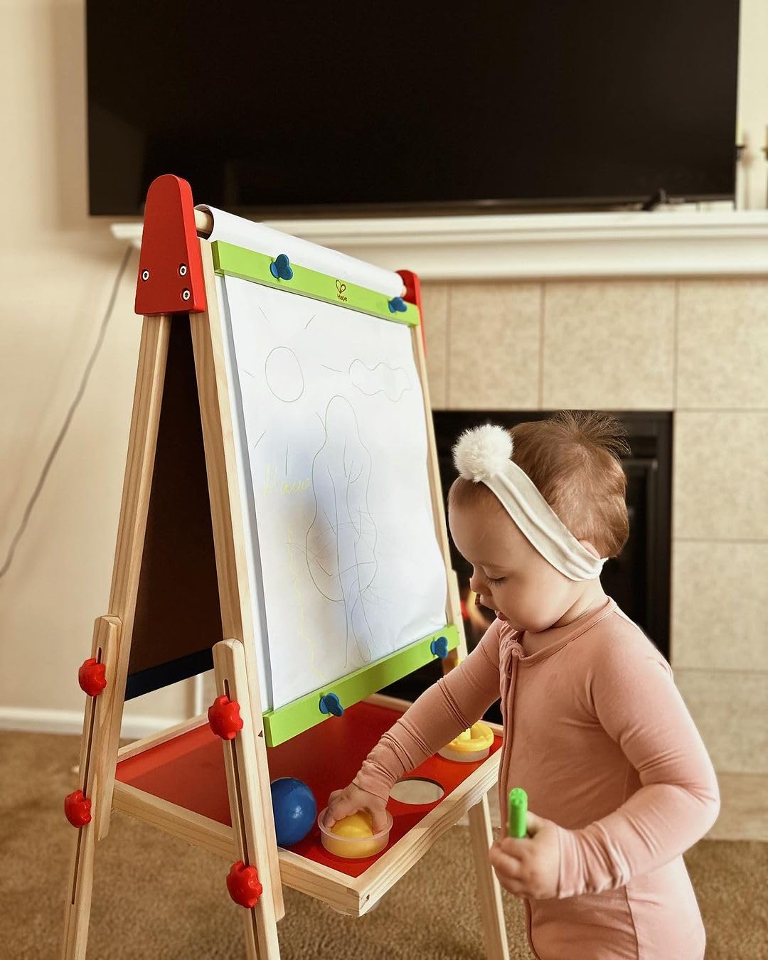 Hape All-in-One Wooden Kid's Art Easel with Paper Roll and Accessories