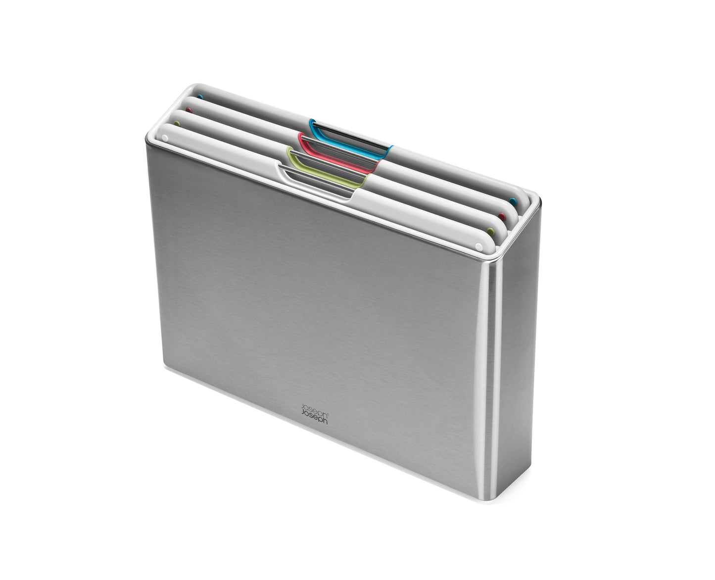 Joseph Joseph Folio 4-Piece Color-Coded Chopping Board Set, Stainless Steel Slimline Case for Organized Kitchen Storage, Light Stone