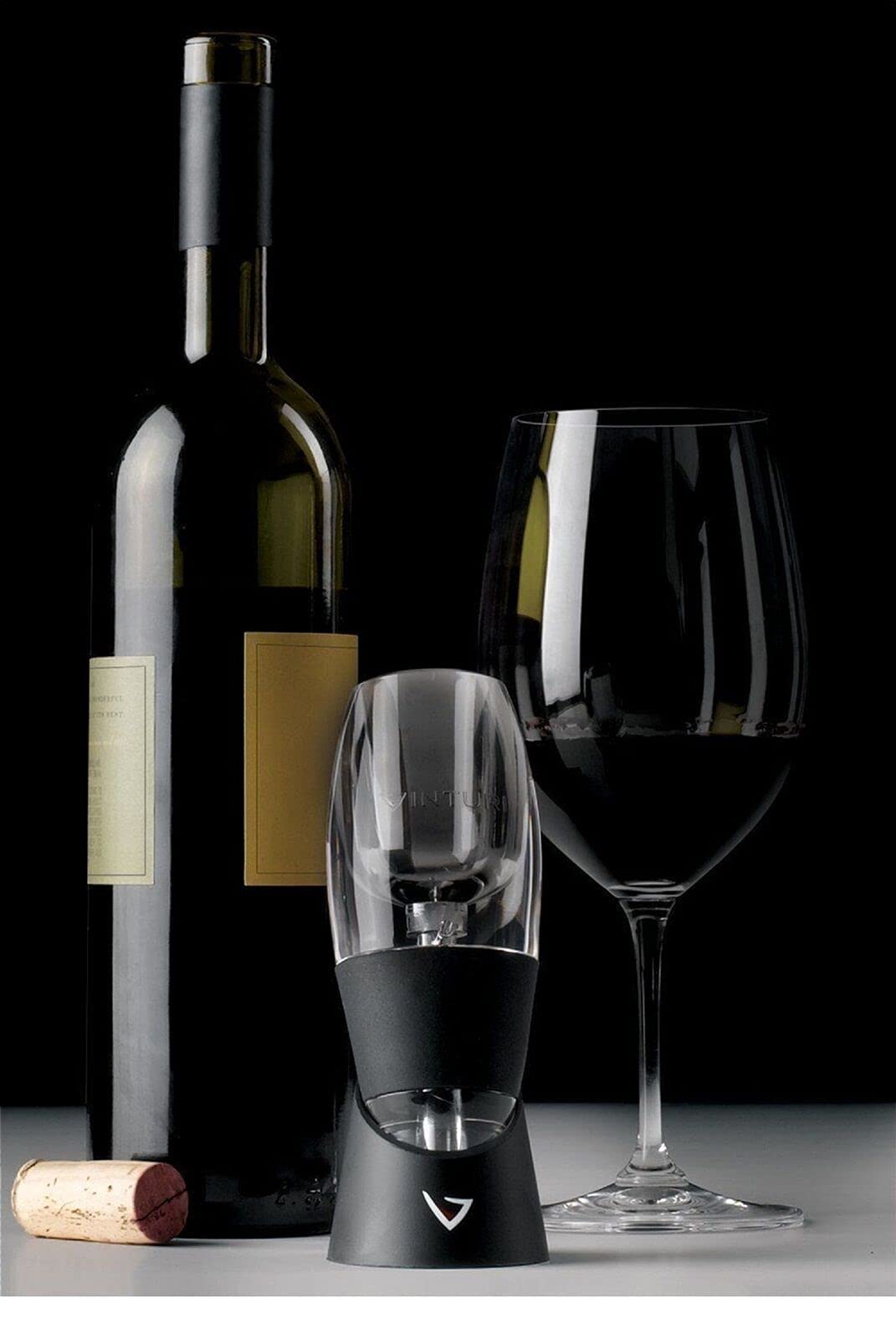 Vinturi Wine Aerator Deluxe Essential Red Wine Pourer and Decanter Tower Stand Set Easily and Conveniently Aerates Wine by the Bottle or Glass and Enhances Flavors with Smoother Finish, Black