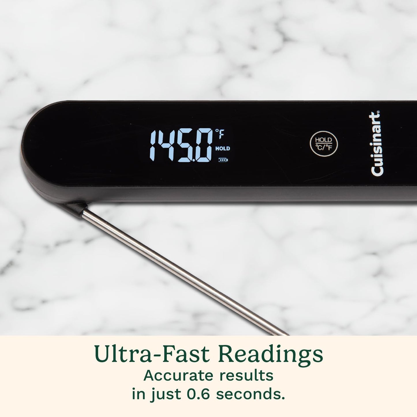 Cuisinart LED Digital Pro Instant Read Thermometer, Calibrated Ambidextrous Waterproof Meat Thermometer for Home & Grill, Lift to Wake Ultra Fast 0.6s Read Time, Home Gadget, BBQ, Smoker, Oil Fry