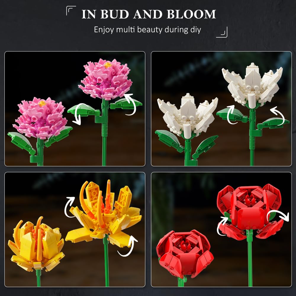 HOGOKIDS Flowers Bouquet Building Set - 1413PCS Bouquet Botanical Collection Building Blocks Toy, 18 Flowers Home Plant Decor, Christmas Birthday Gift for Adults Kids Girls Ages 8+