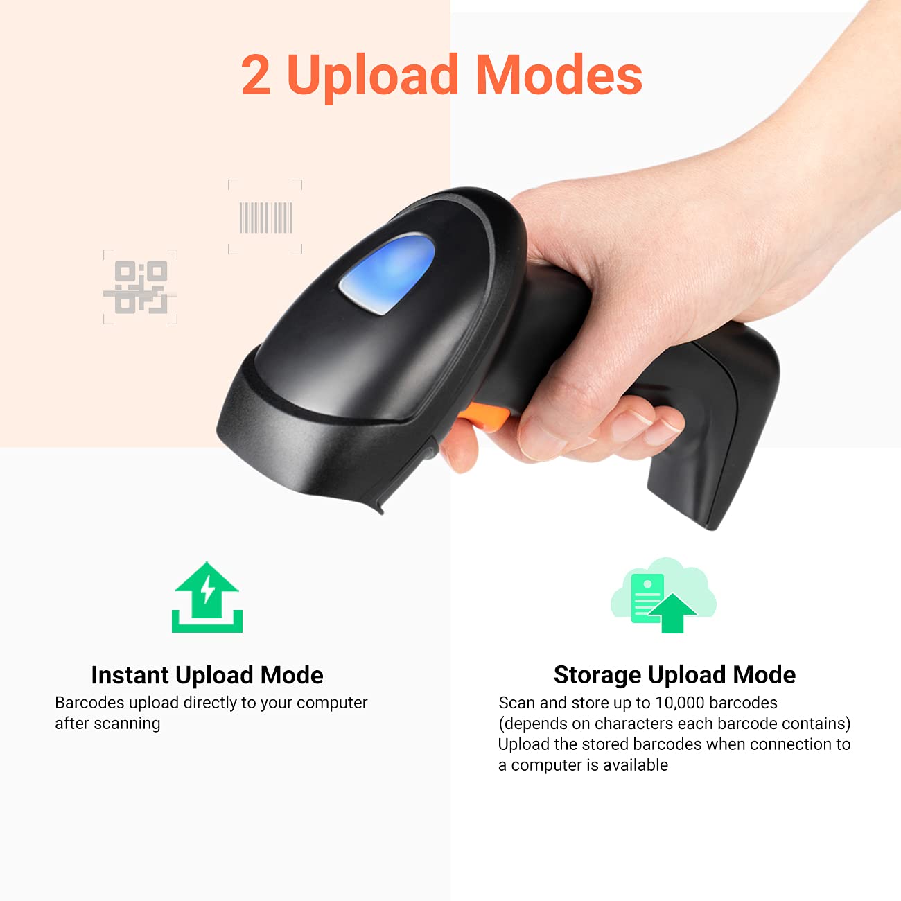 Tera Wireless 1D 2D QR Barcode Scanner with USB Charging Base Handheld Bar Code Reader Scanner Automatic Sensing Fast Precise Scanner HW0005