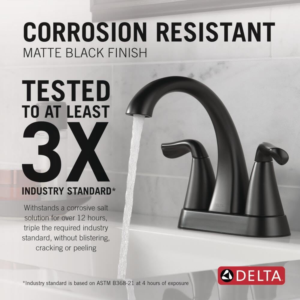 Delta Faucet Arvo Matte Black Bathroom Faucet, Centerset Bathroom Faucet Black, Bathroom Sink Faucet, Drain Assembly Included, Matte Black 25840LF-BL