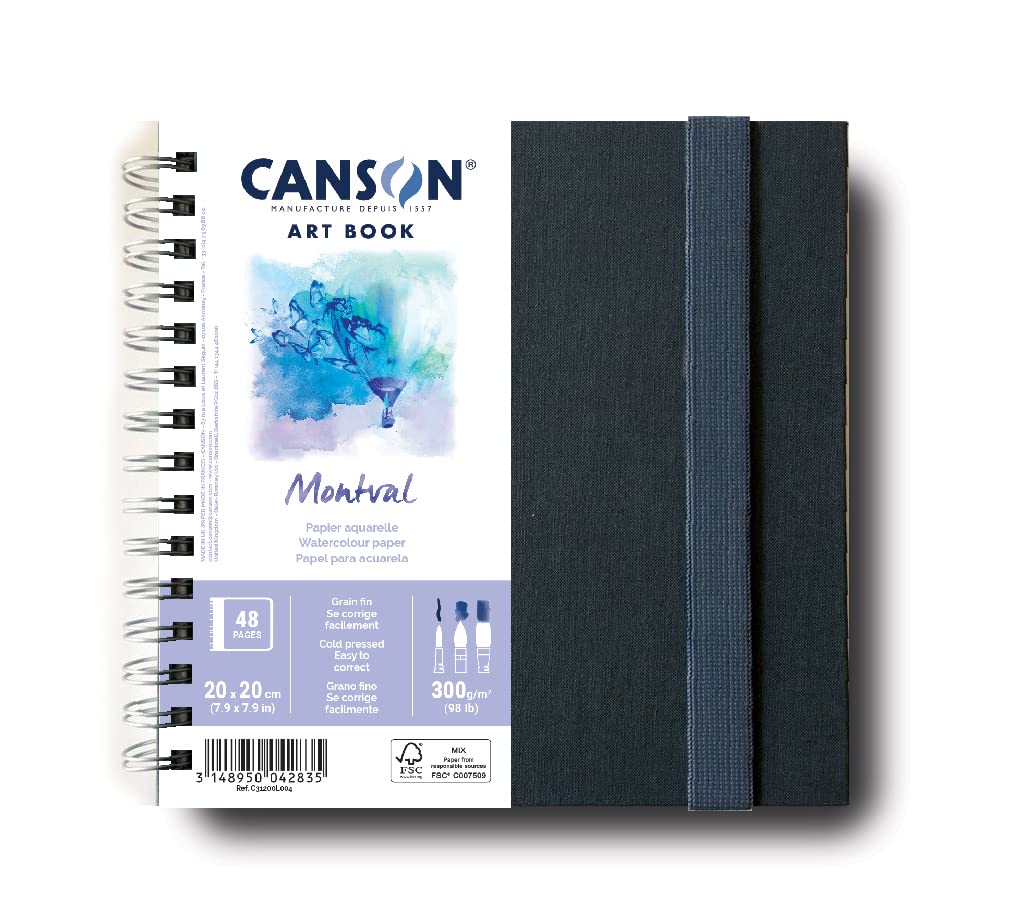 CANSON - Professional Book - Watercolour Paper - Fine Grain - 300 g/m² - Spiral Notebook - 20 x 20 cm - White - 24 Sheets