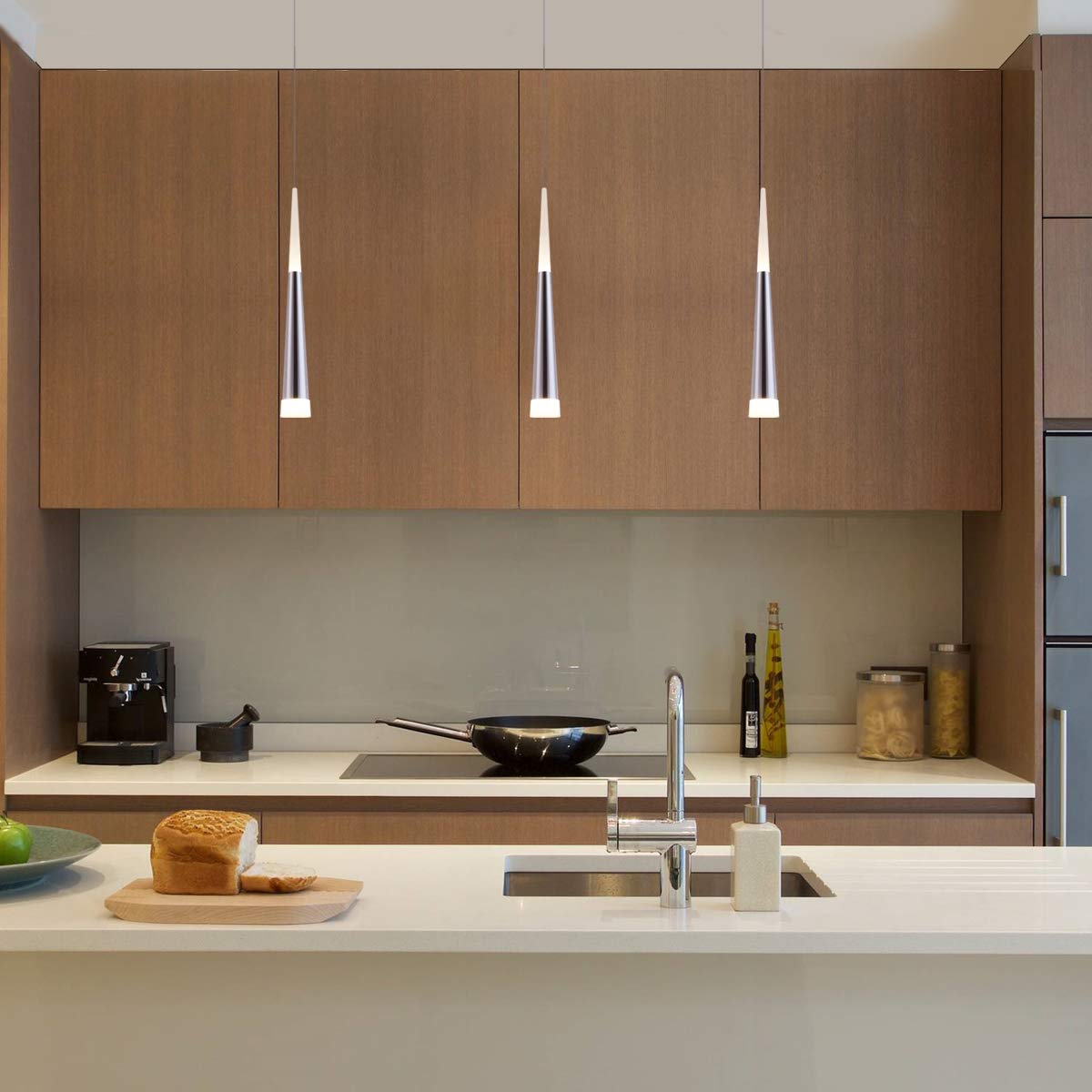 BEWAMF 3 Pack Modern Mini Island Pendant Light with Acrylic Shade LED Adjustable Cone Contemporary Pendant Lighting for Kitchen Island Dining Room Living Room Bar,Warm White 3000K