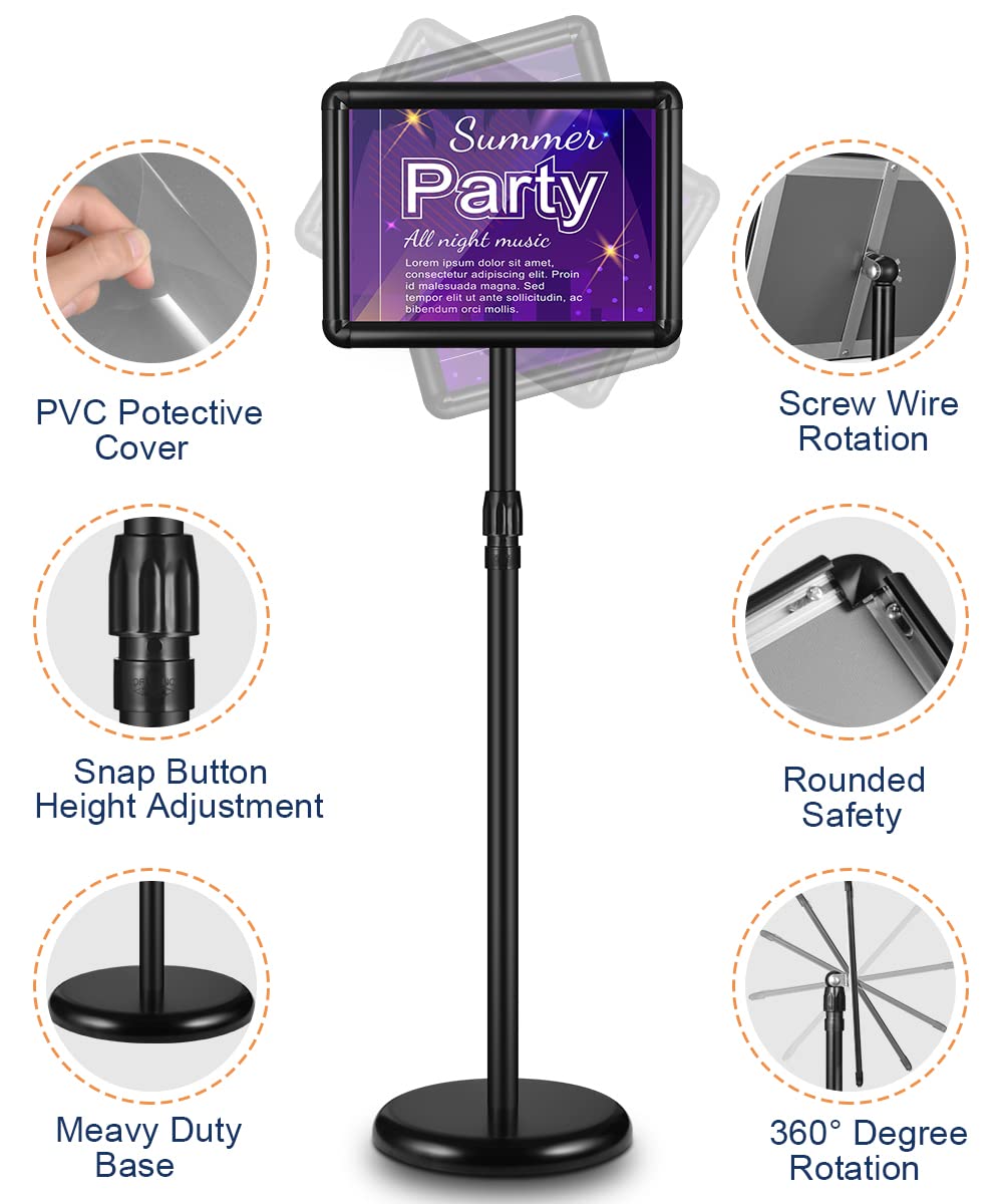 JACNITAD 2 Pack Adjustable Sign Holder Stand with Base, 8.5 x 11 Inch Vertical and Horizontal View Sign Displayed, Snap Open Frame for School Store Business Advertise Show Christmas Decor, Black