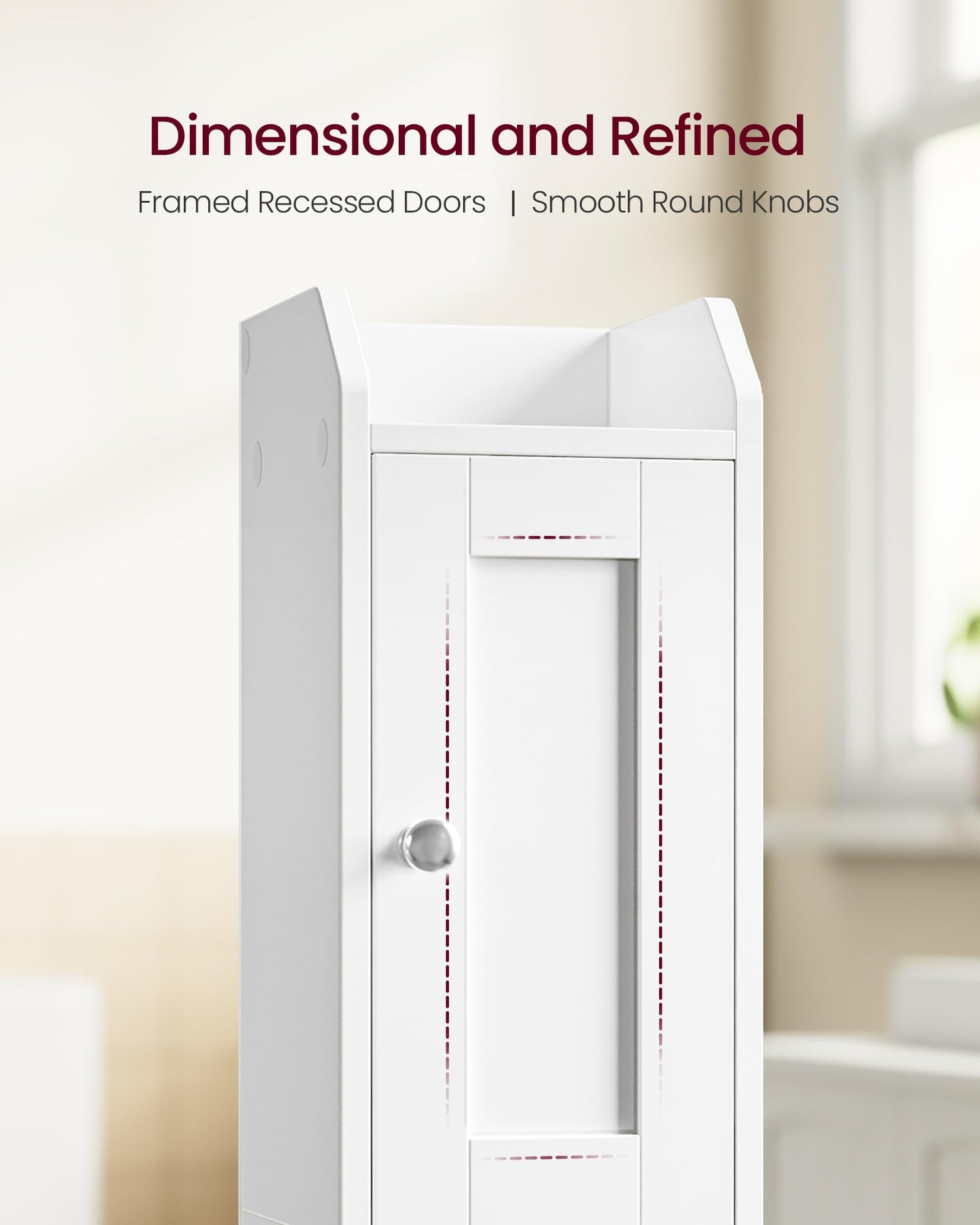 VASAGLE Siren Collection - Slim Storage Cabinet with Reversible Doors, Small Storage Corner Floor Cabinet, Narrow Orgnizer, Adjustable Shelves, Farmhouse, Cloud White UBBK312WB01S