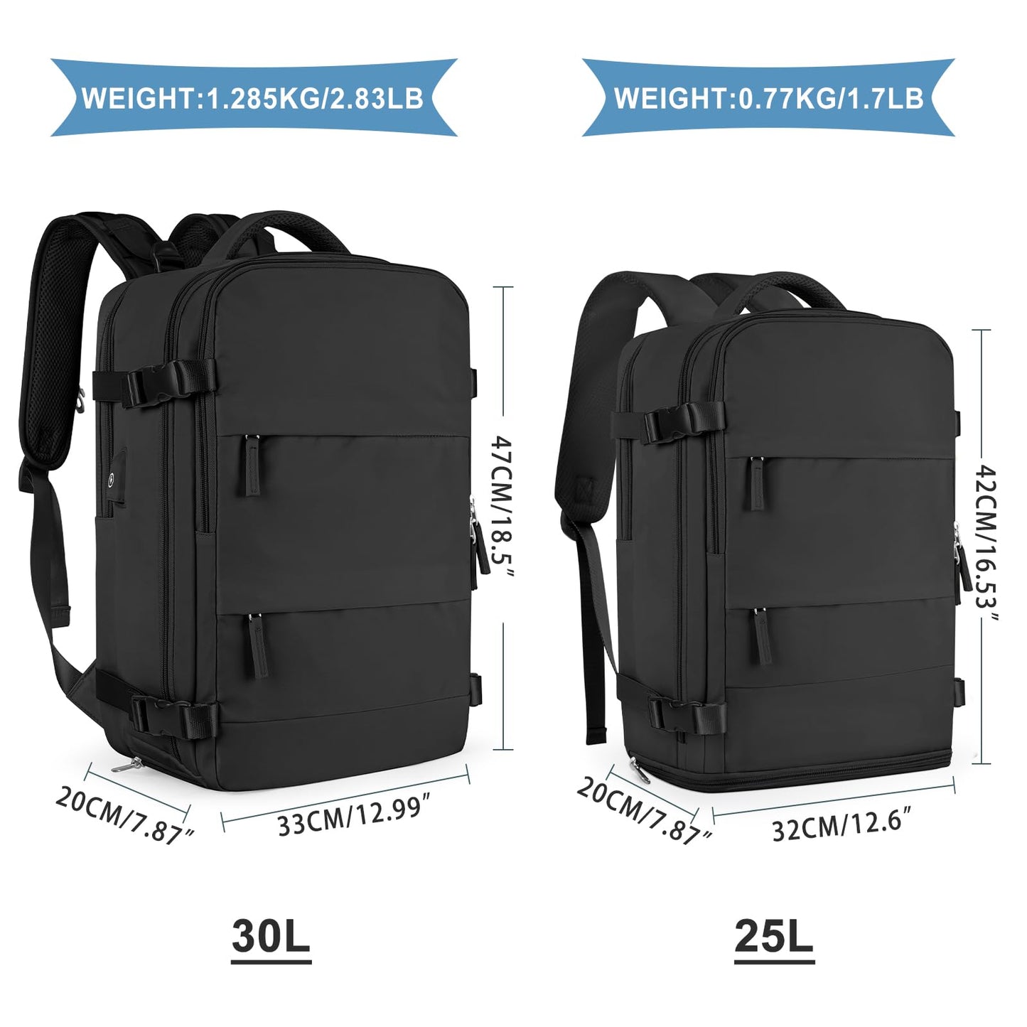 coowoz Large Travel Backpack For Women Men,Carry On Backpack Flight Approved,Hiking Backpack Waterproof Outdoor Sports Rucksack Casual Daypack Fit 15.6 Inch Laptop Shoes Compartment (Black)