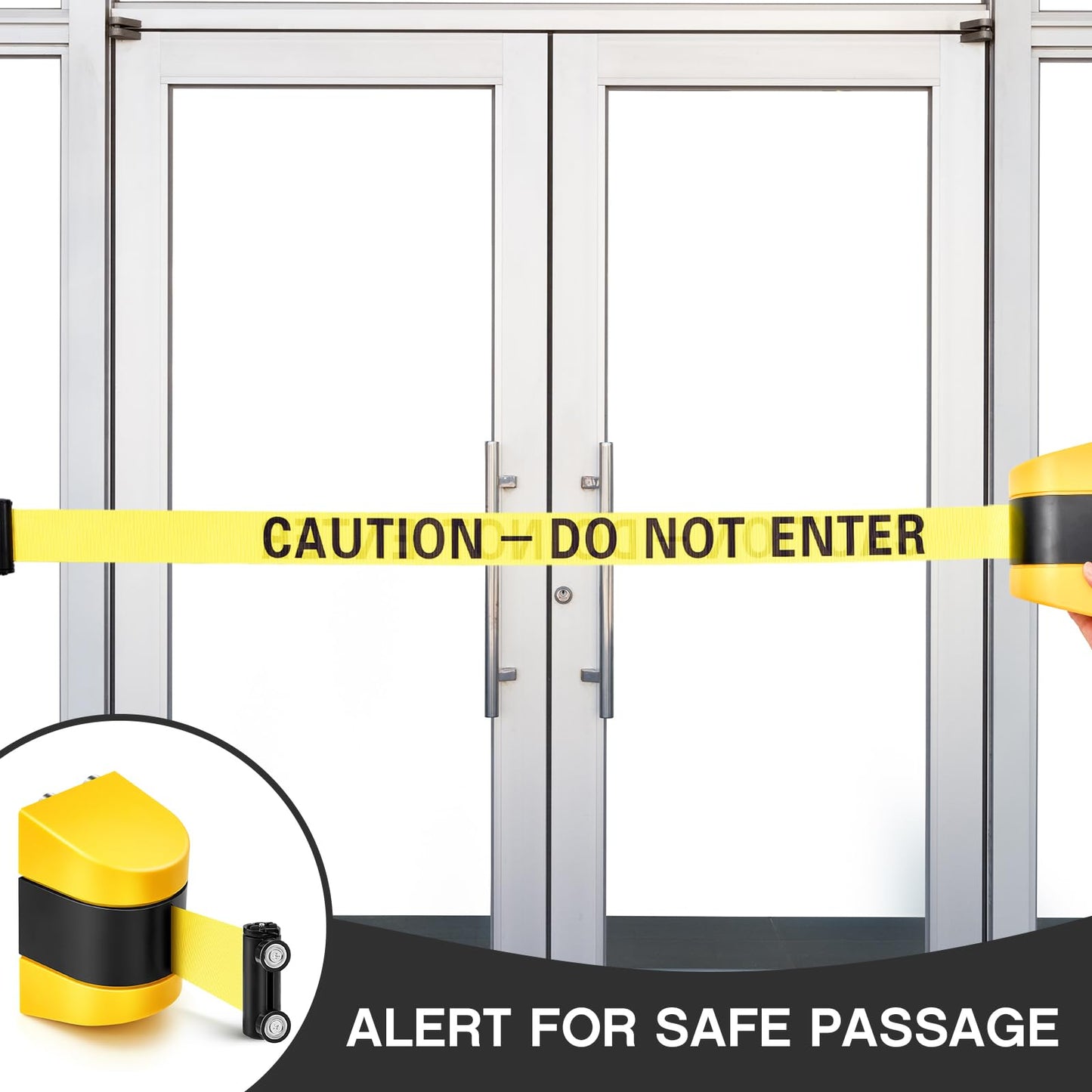 Barydat 4 Pcs 16.4 ft Magnetic Retractable Wall Mount Barrier Crowd Control Safety Caution Do Not Enter Belt with ABS Case for Grocery Retail Store Stadium