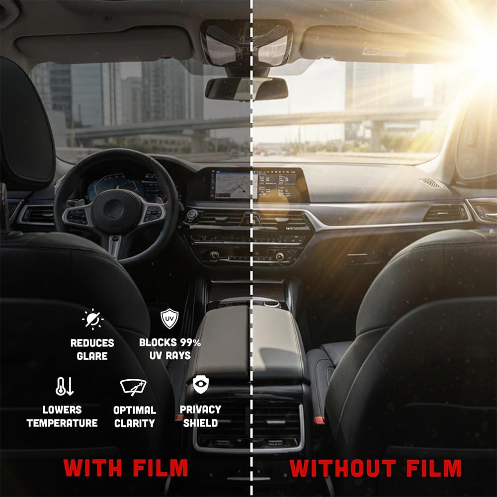 United Window Tint 20" in 100'Ft Nano Carbon Film 2Ply Charcoal 5% VLT - Clear PET Privacy Window Tint for Car, Home, Blocks UV/IR Rays, Reduce Heat & Glare- Adhesive Film - Lifetime Color Stability