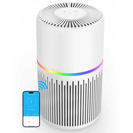 Air Purifiers for Home,FRESHDEW H13 True HEPA Air Purifier Up to 1300 Ft² Cleaner with 360° Air Inlet RGB Lights,13dB Air Purifier with APP Alexa Control Pet Hair,Dust,Smoke Wirldfire Pollen