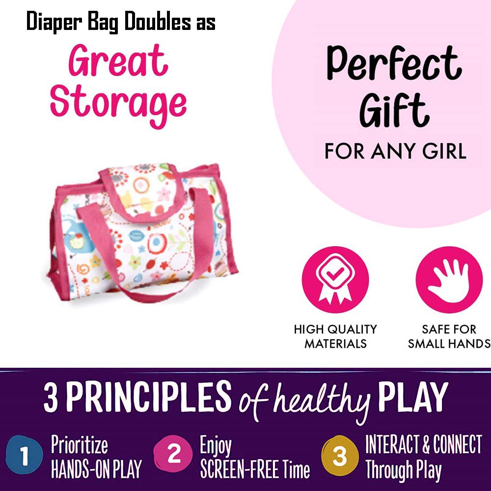 Liberty Imports 5-in-1 Deluxe Newborn Baby Doll Stroller Nursery Playset with Play Mat, Playard, Baby Carrier, and Travel Bag (Doll Included)