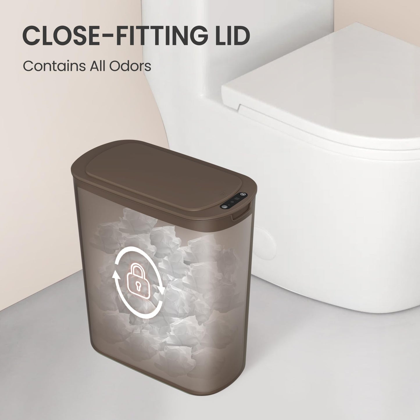 Cesun Automatic Motion Sensor Bathroom Trash Can with Lid, 2.6 Gallon Touchless Trash Bin, Smart Plastic Slim Garbage Can Small Brown Wastebasket for Toilet, Office, rv, Bedroom, Living Room