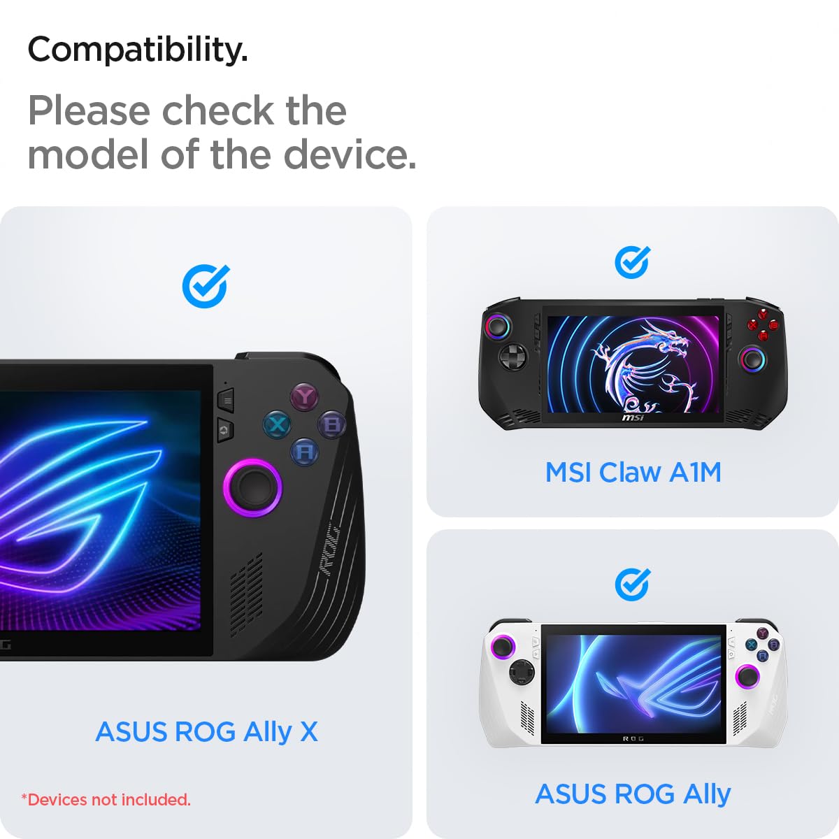Spigen Rugged Armor Pro Designed for ASUS ROG Ally 2023 RC71L Case/ROG Ally X 2024 RC72LA Case/MSI Claw A1M Hard Shell Carrying Case with Pockets for Accessories and Original Charger Storage Bag