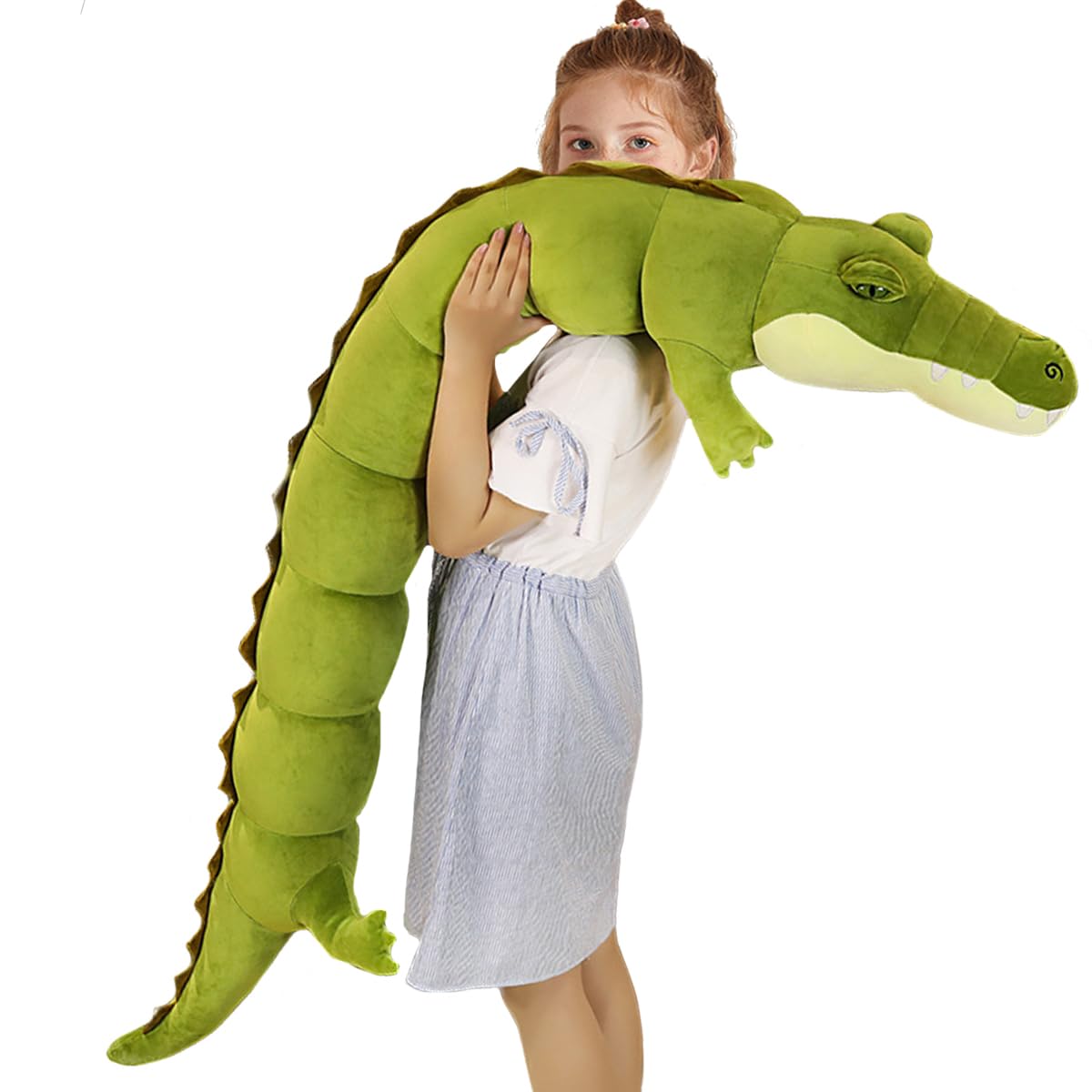 ELAINREN Large Realistic Crocodile Plush Giant Alligator Stuffed Animal Soft Green Crocodile Hugging Pillow Decor Gifts Xmas Birthday,39.4''