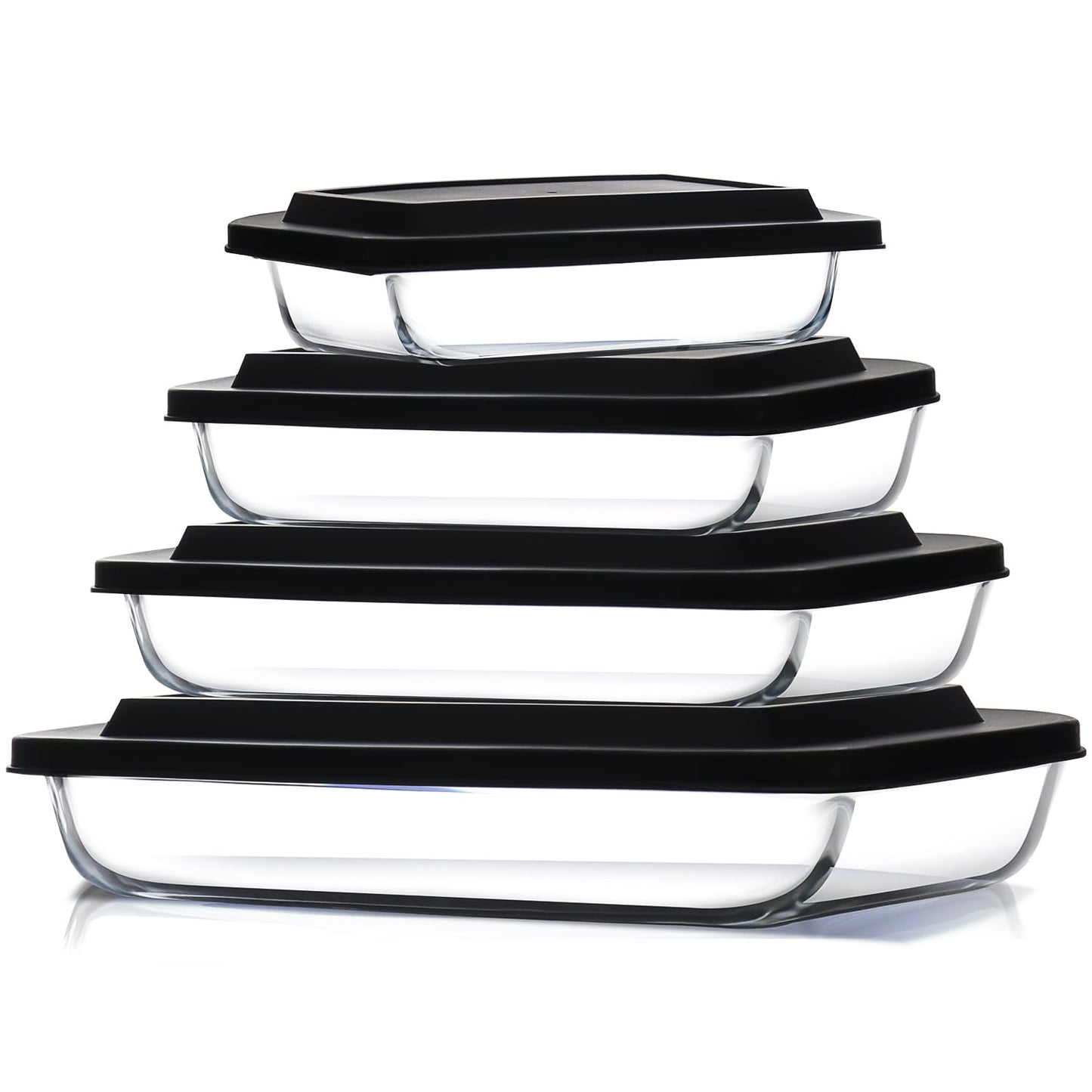 EATEX 8-Piece Deep Glass Casserole Dishes for Oven with Plastic Lids, Glass Baking Dishes for Oven, Rectangular Bakeware for Lasagna, Cooking, Leftovers, Kitchen, Freezer to Oven Dishwasher Safe