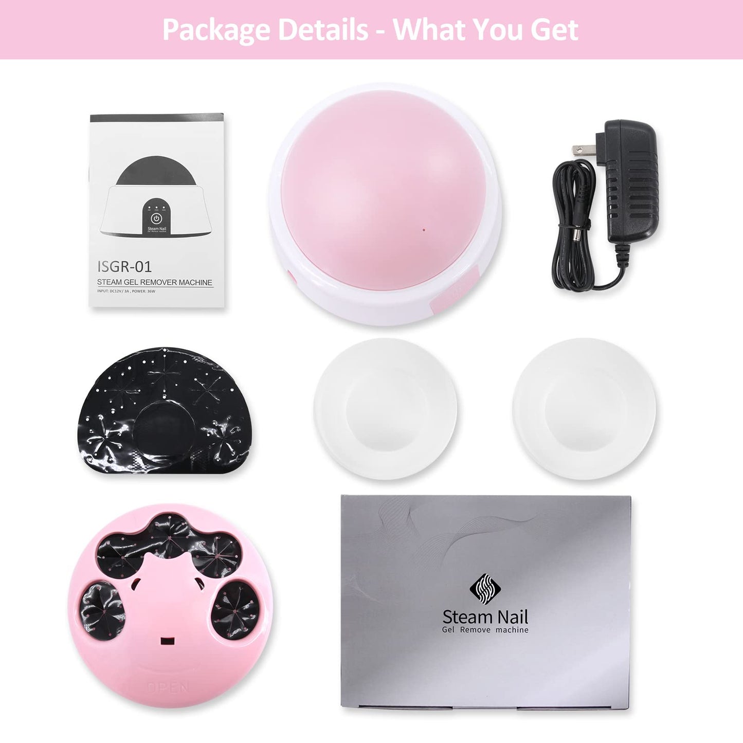 Steam Nail Polish Remover Machine Gel Nail Steamer, Remove Gel Polish Safely without Damaging Nail Bed, Pink