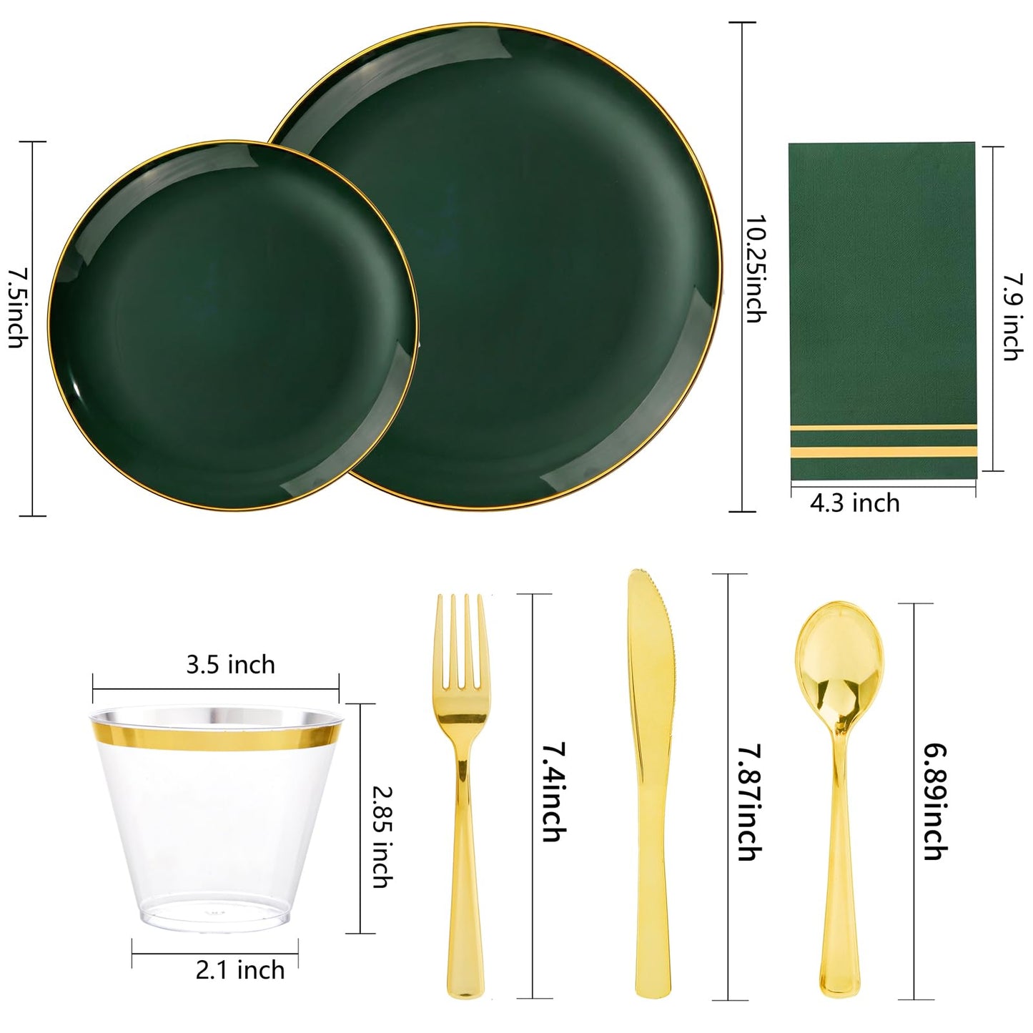 NOCCUR 350PCS Green Plastic Plates - Disposable Green Gold Dinnerware Set for 50 Guests, 100 Dinner/Dessert Plates, 150 Gold Silverware, 50 Cups&50 Napkins for Party ＆ Wedding ＆ World Cup 2026