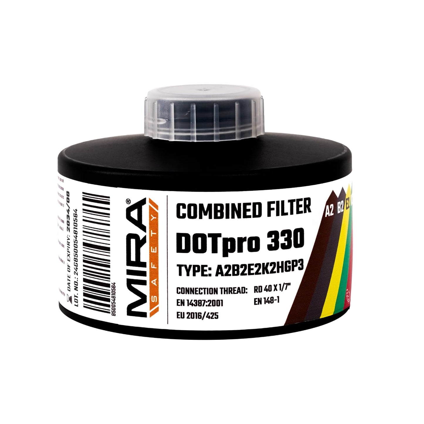 MIRA Safety - DotPro 330 - Industrial Grade Gas Mask Filter | A2 B2 E2 K2 HG P3 Filter Rating | Long Shelf Life | 40mm NATO Filter | Fits CBRN Gas Masks