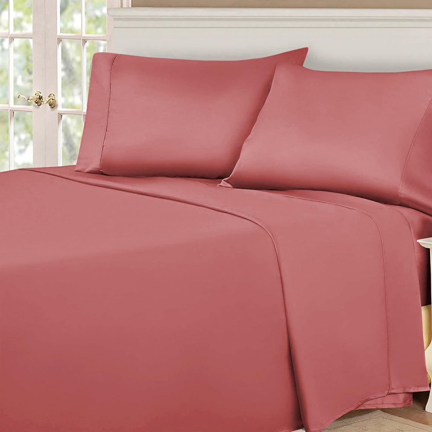 Superior Egyptian Cotton 530 Thread Count Bed Sheet Set, 1 Elastic Deep Pocket Fitted Sheet, 1 Flat Sheet, 2 Pillowcases, Soft Bedding, Luxury Sheets, Sateen Weave, Full Size, Blush