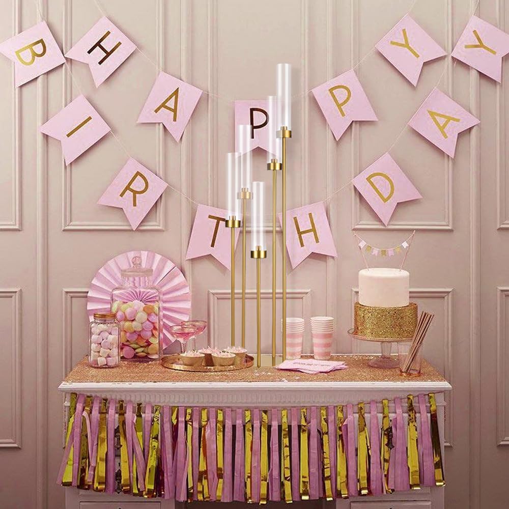2PCS Gold Floor Candelabra,5 Arm Candle Holder Tall Floor Candle Holder with Acrylic Lampshade for Wedding Table Birthday Party Home Decoration Fit LED Taper Candles