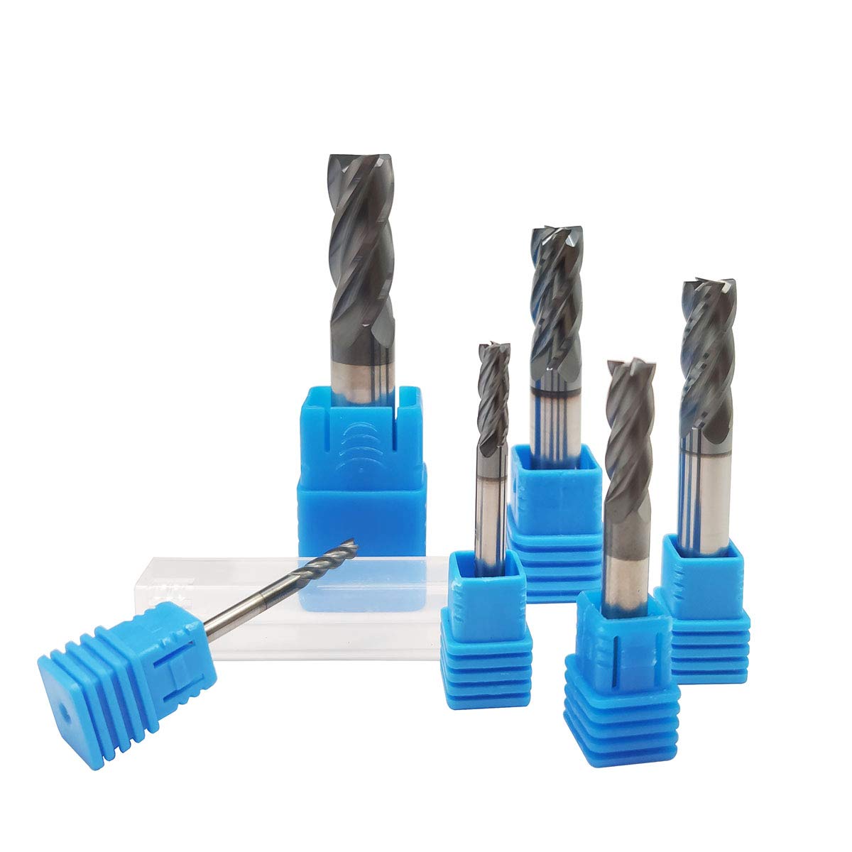Home of quality tools 6pcs 1/2 inch 3/8 inch 5/16 inch 1/4 inch 3/16 inch 1/8 inch Carbide Square End Mill, HRC 45 Deg Single End 4 Flute AlTiN Coating Mill Bits (6pcs End Mill Set), Silver
