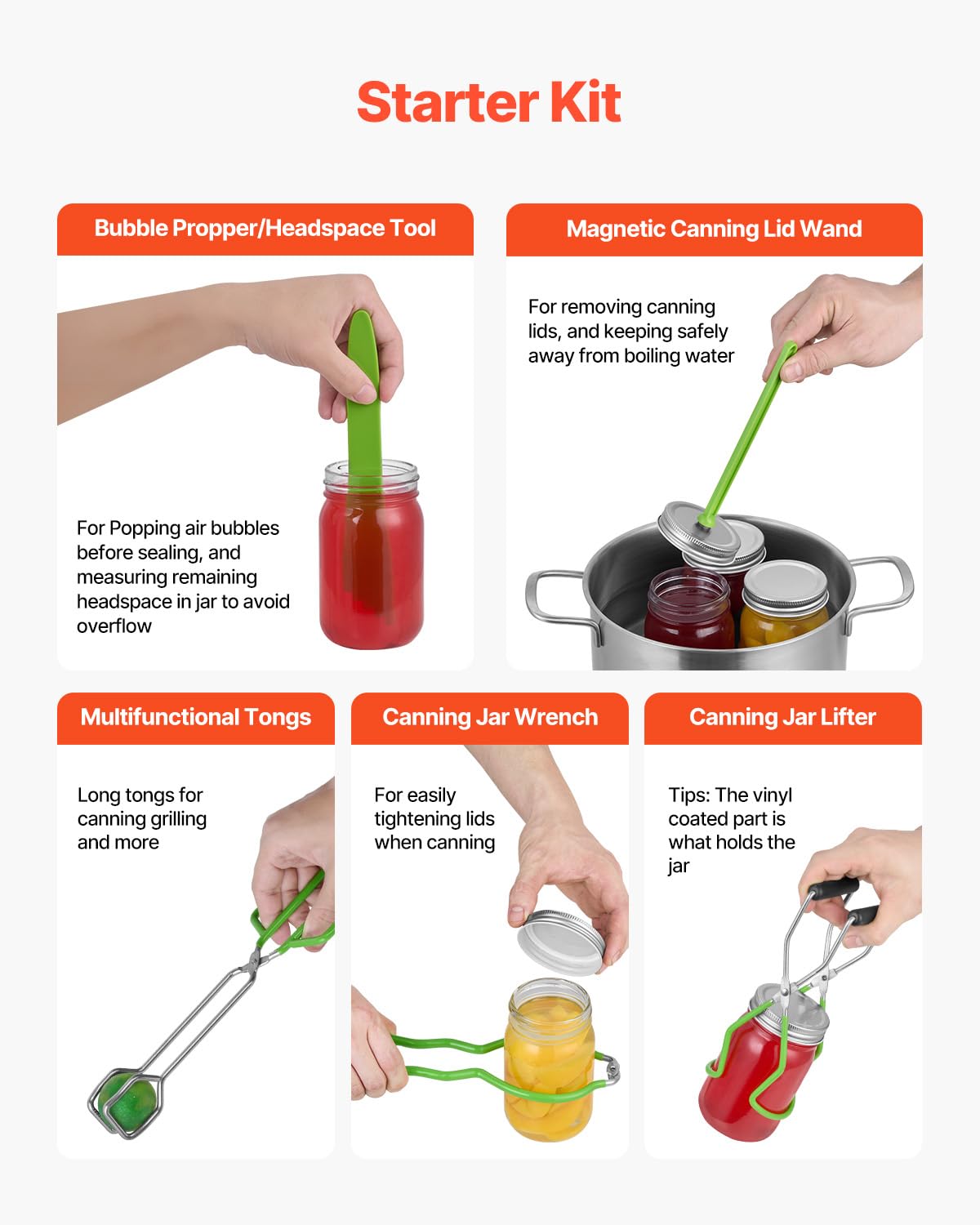 VEVOR Canning Supplies Starter Kit, 9 Pieces Stainless Steel Water Bath Canning Kit for Beginners, Canning Tools Set: Pot, Rack, Lid, Funnel, Tongs, Jar Lifter, Wrench, Magnetic Wand, Bubble Propper