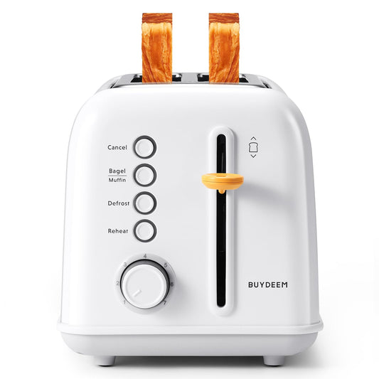 BUYDEEM DT620 2-Slice Toaster, 7 Shade Settings, Extra Wide 1.5'' Slots for Bagel & English Muffin, 6 Toasting Functions, Retro Stainless Steel Toaster with High Lift Lever, Arctic White