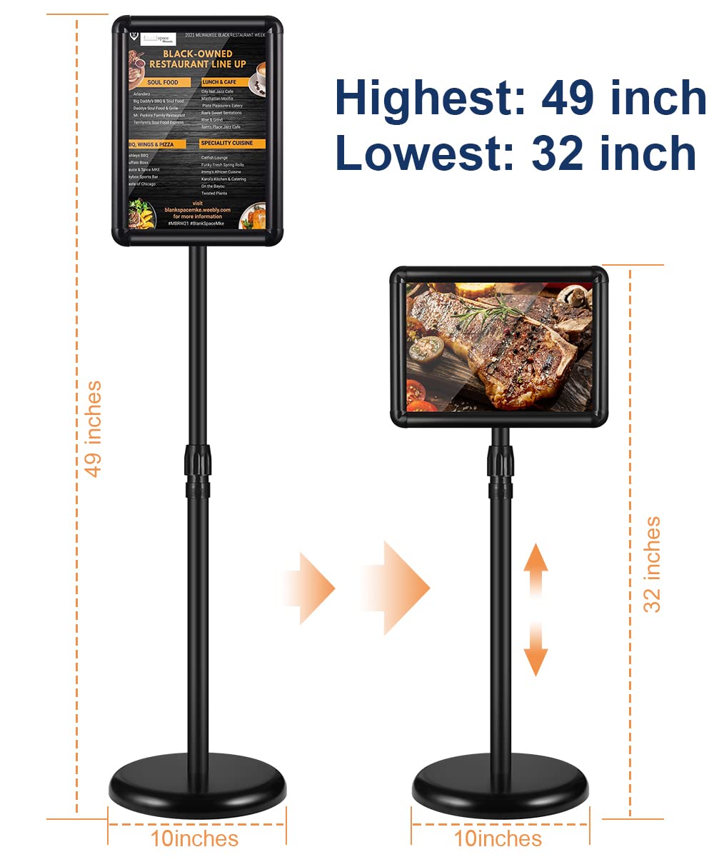 JACNITAD 2 Pack Adjustable Sign Holder Stand with Base, 8.5 x 11 Inch Vertical and Horizontal View Sign Displayed, Snap Open Frame for School Store Business Advertise Show Christmas Decor, Black