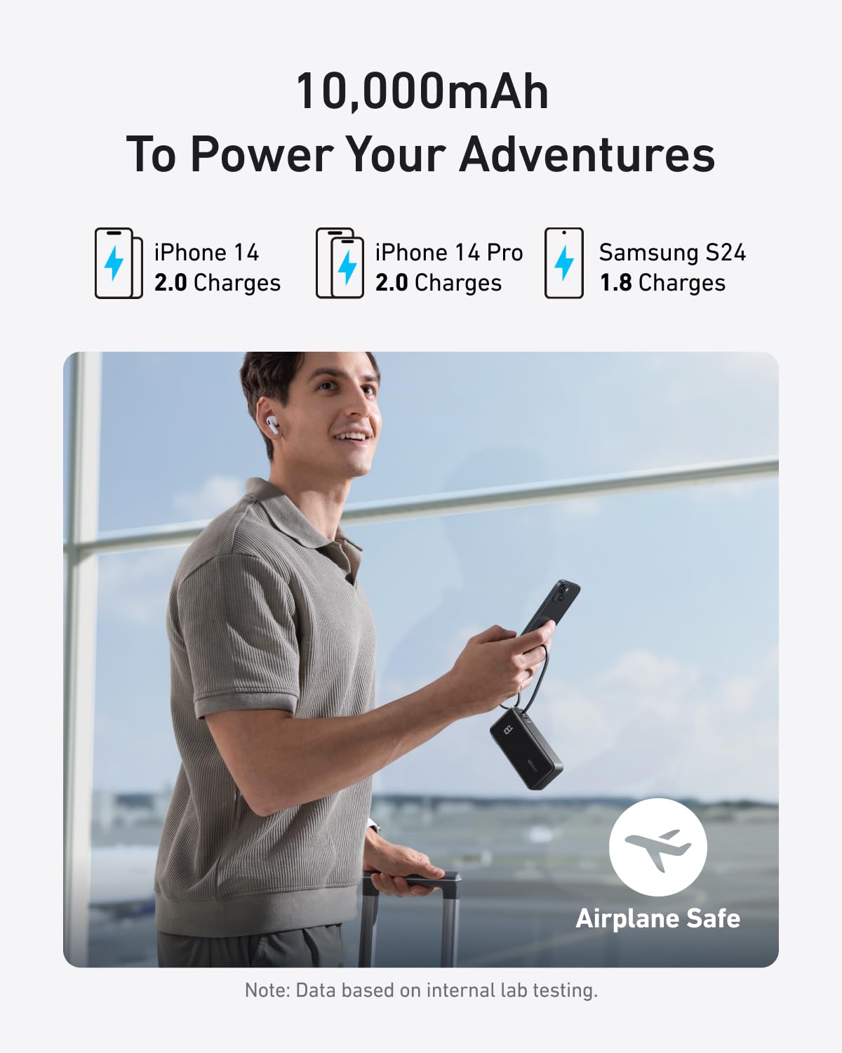 Anker Nano 3-in-1 Power Bank, Built-in Lightning Cable, USB-C Port, Foldable AC Plug for Fast Recharging, 30W Max Output, 10,000mAh Capacity, Compatible with iPhone 14 Series, AirPods, and More