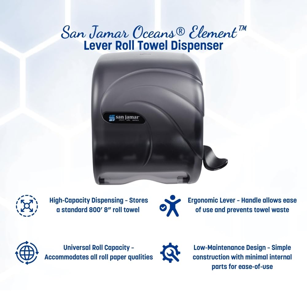 San Jamar Oceans Element Paper Towel Dispenser Fits All Core Sizes with Lever for Bathroom, Kitchens, and Restaurants, Plastic, 8.5 x 12.5 x 12.75 Inches, Black Pearl