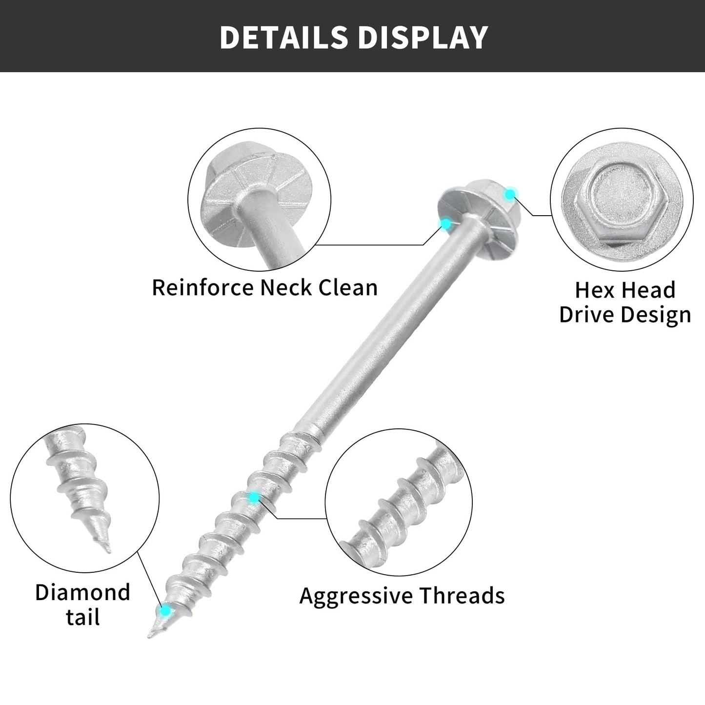 SD Connector Screws, #9 x 2-1/2" Heavy‑Duty Joist Hanger Screws, 1/4" Hex Head Wood Screws, 0.380" Dia Deck Screw, 10D Nails Replacement Screw, Mech Galvanized Wear & Deformation Resistant (500‑Qty)