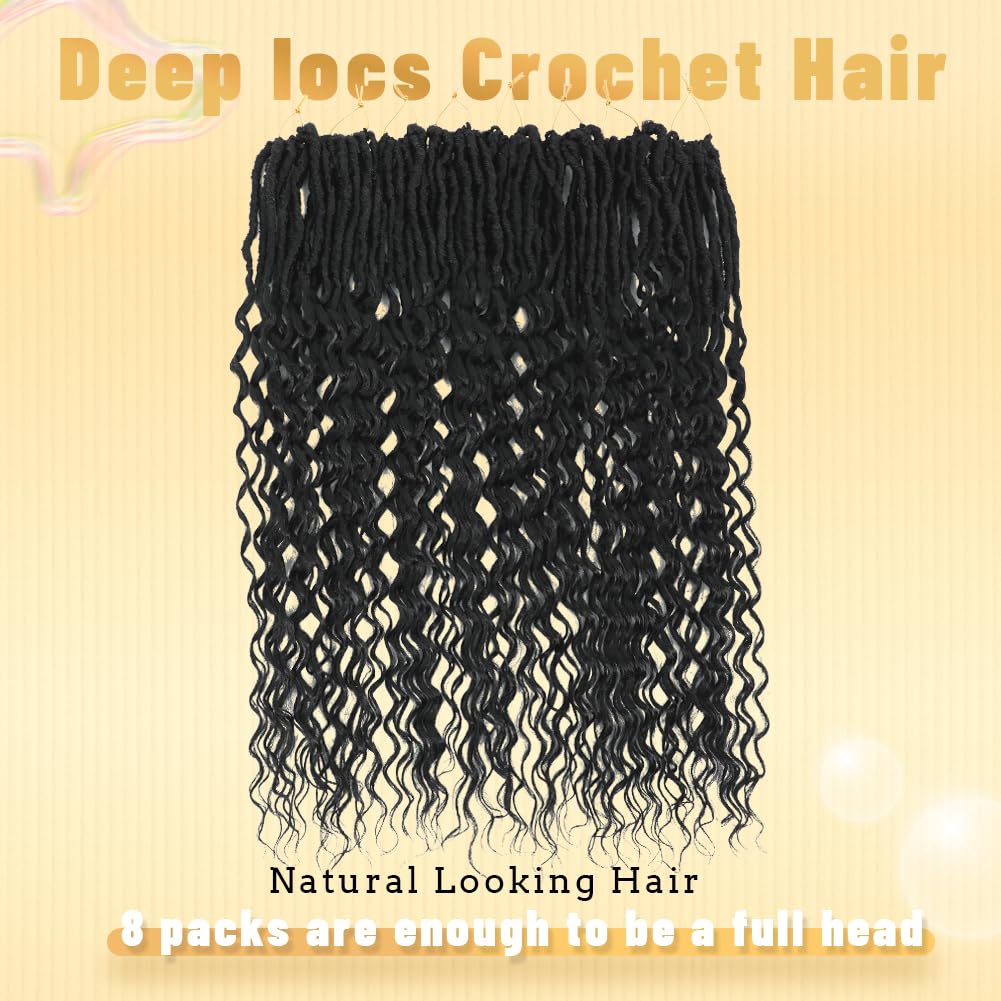 Crochet Hair for Women with Curly Ends 30 Inch Goddess Locs Crochet Hair Deep Soft Faux Locs Crochet Braids Pre Looped Curly Wavy Dreadlock Extensions 8 Packs 1B