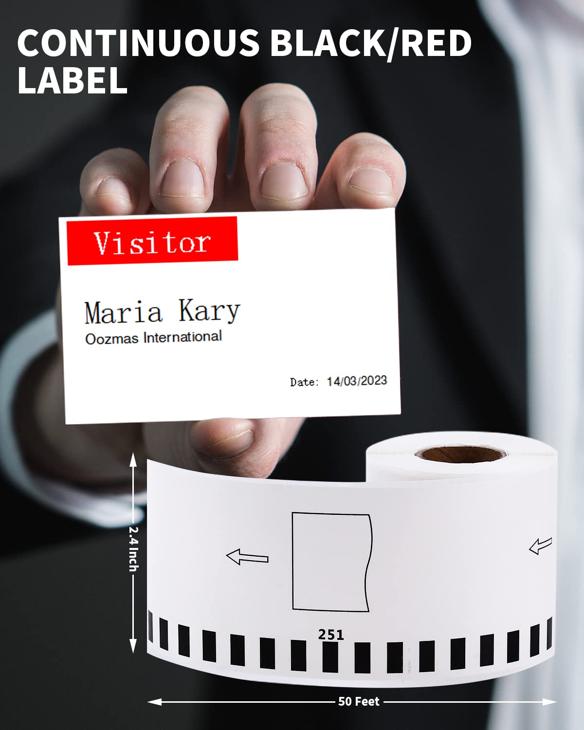 Replacement for Brother QL-820NWB Label Rolls QL-800 QL-810W Label Black/Red on White DK-2251 DK2251 Paper Tape (2.4 in x 50 ft) Continuous for Brother QL Label Printers (Black/Red on White)