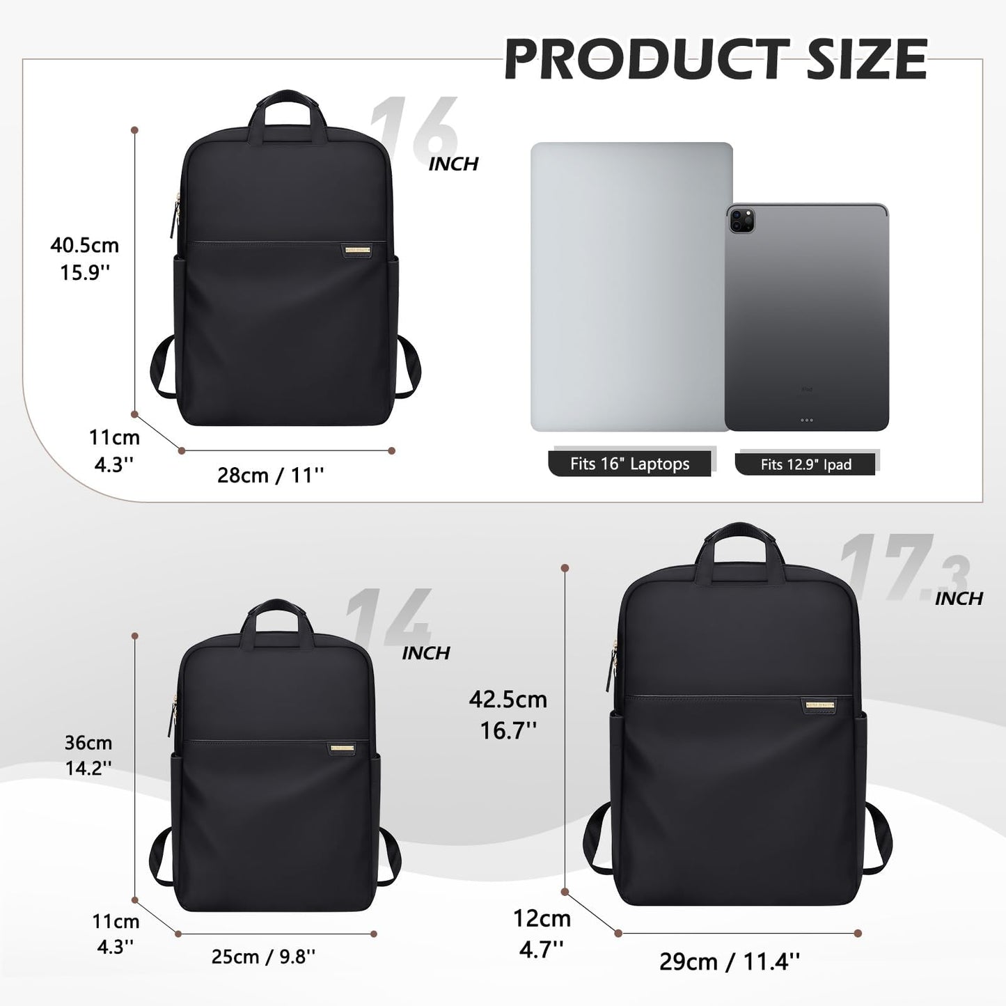 GOLF QUALITY Slim Laptop Backpack for Women, Lightweight Business Backpack for Women Computer Bag Purse for Commuting, Fit 16 Inch, Black