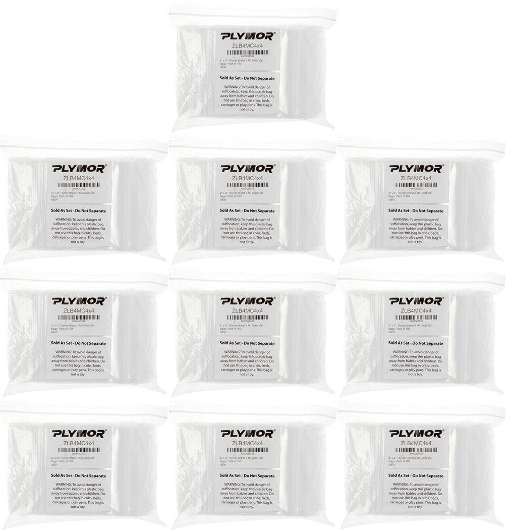 Plymor 4" x 4" (Case of 1,000), 4 Mil Heavy Duty Zipper Reclosable Plastic Bags