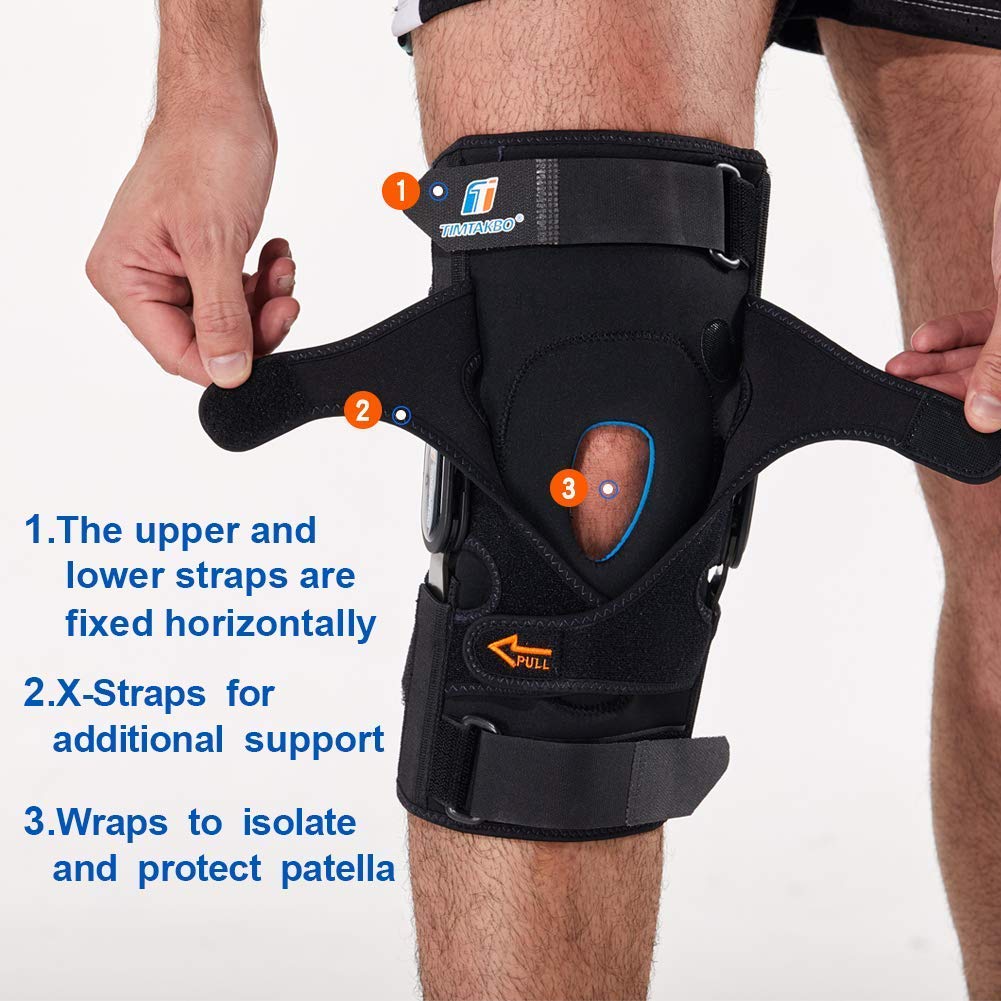 T TIMTAKBO Hinged Knee Brace,GEL Patella Support with Removable Dual Side Stabilizers,Knee Support for Meniscus Tear,Relieves ACL,Arthritis (XL fit Upper 21.5-25.5"/Lower 20-22")